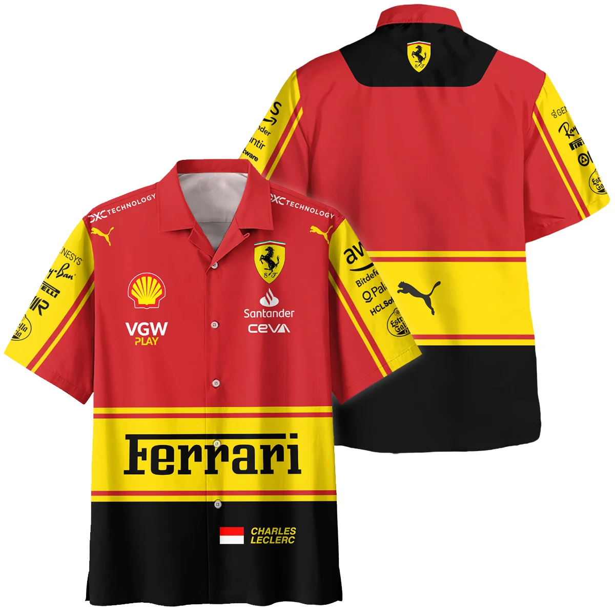 2023 Monza GP Charles Leclerc Racing Suit Ferrari F1 Hawaiian Shirt BLVACL190825A9HW - Motorsport Apparel