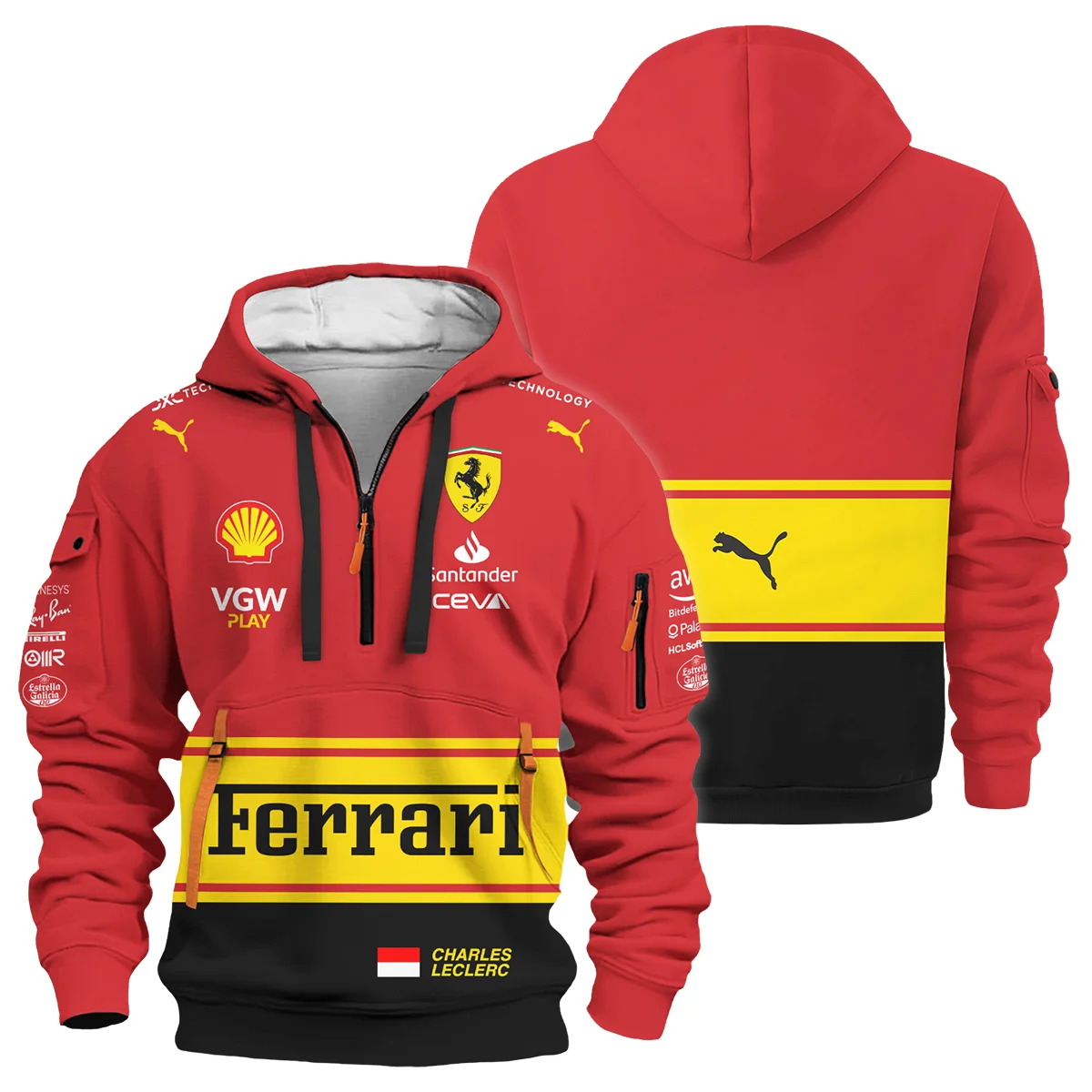 2023 Monza GP Charles Leclerc Racing Suit Ferrari F1 Hoodie Half Zip BLVACL190825A9HDF - F1 Fan Gear