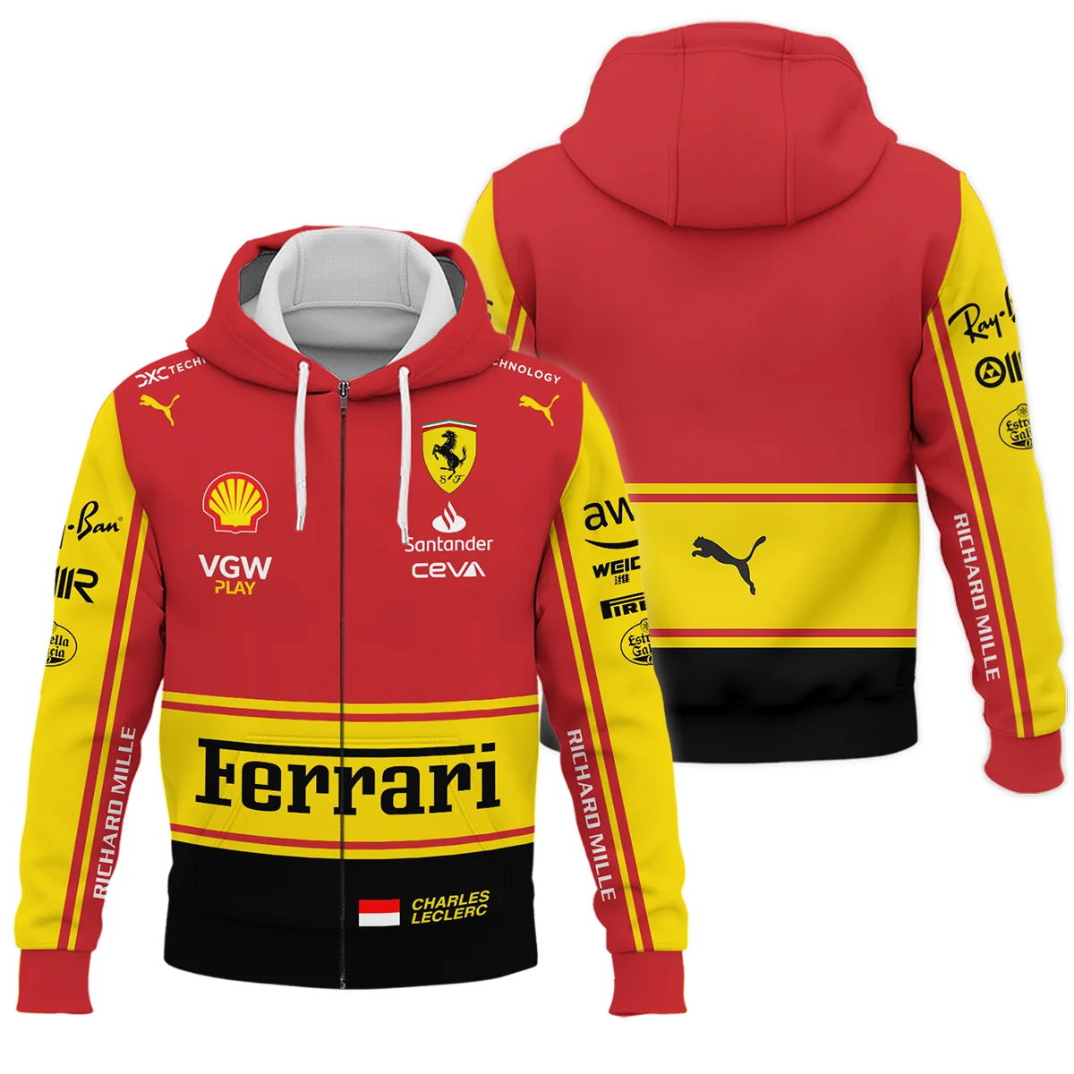 2023 Monza GP Charles Leclerc Racing Suit Ferrari F1 Zipper Hoodie BLVACL190825A9ZHD - Motorsport Lifestyle Wear