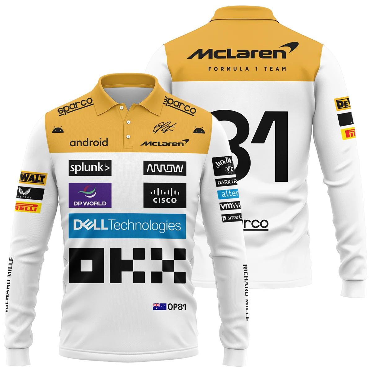 2023 Oscar Piastri Racing Suit McLaren F1 Long Polo Shirt BLVAOP150825A2LPL - Pit Lane Clothing