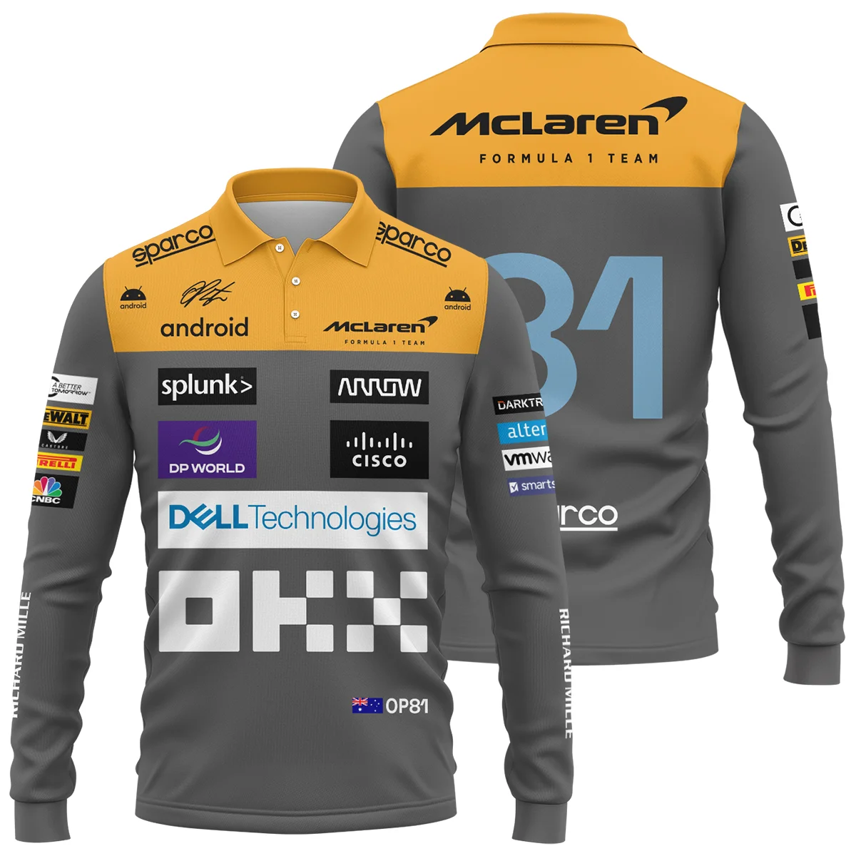 2023 Oscar Piastri Racing Suit McLaren F1 Long Polo Shirt BLVAOP150825A3LPL - Motorsport Lifestyle Wear