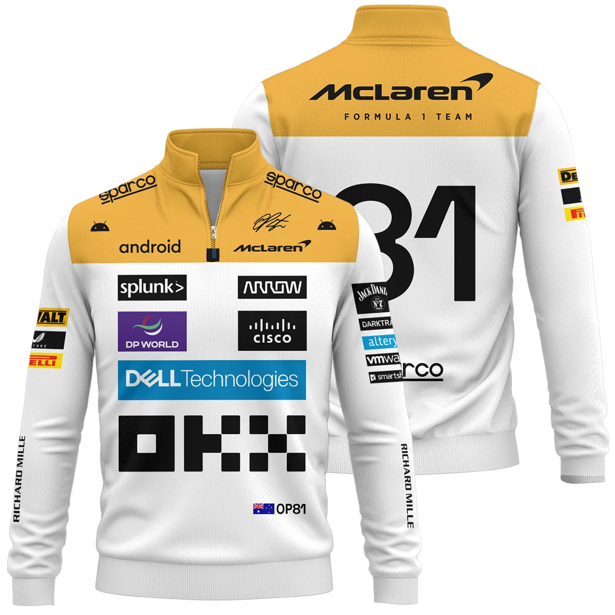 2023 Oscar Piastri Racing Suit McLaren F1 Quarter-Zip Sweatshirt BLVAOP150825A2QZS - Trackside Outfit