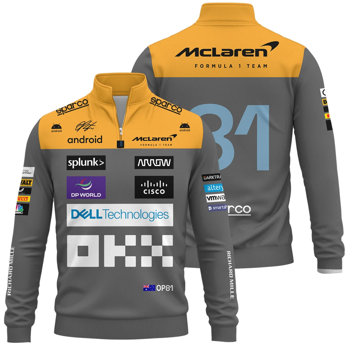 2023 Oscar Piastri Racing Suit McLaren F1 Quarter-Zip Sweatshirt BLVAOP150825A3QZS - Race Day Outfit