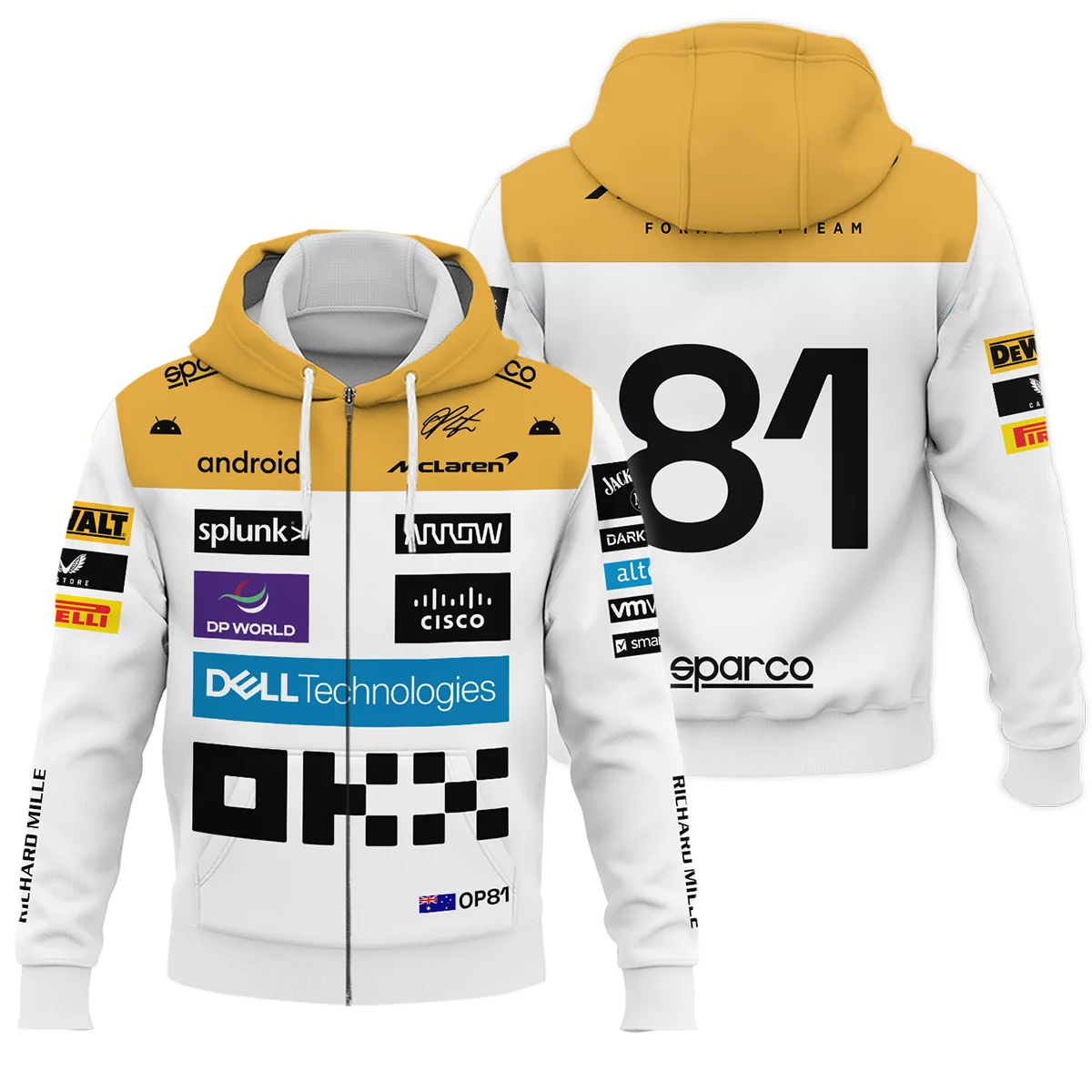 2023 Oscar Piastri Racing Suit McLaren F1 Zipper Hoodie BLVAOP150825A2ZHD - Motorsport Apparel