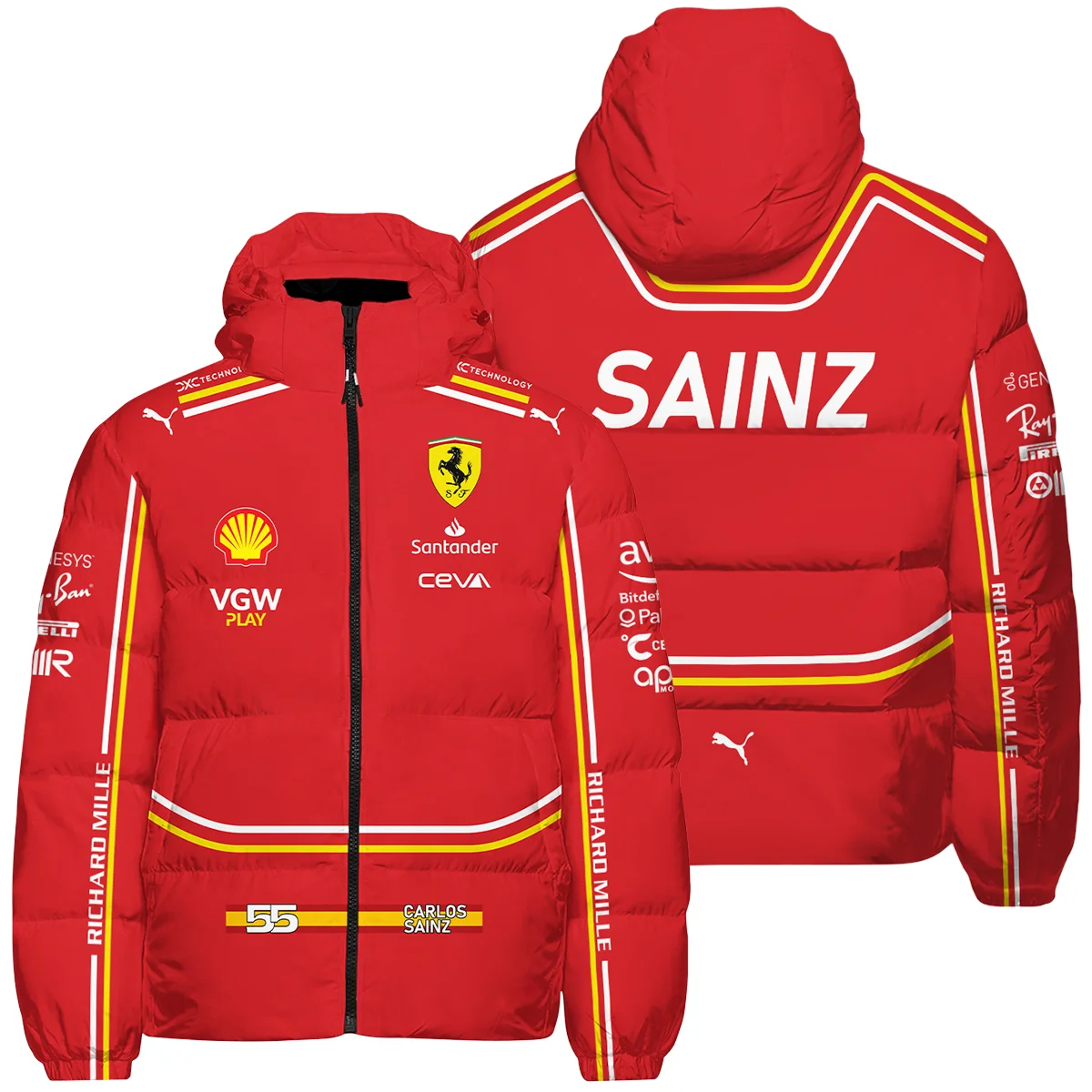 2024 Carlos Sainz Racing Suit Ferrari F1 Down & Puffer Jackets BLVACS190825A8HCJ - Race Day Outfit