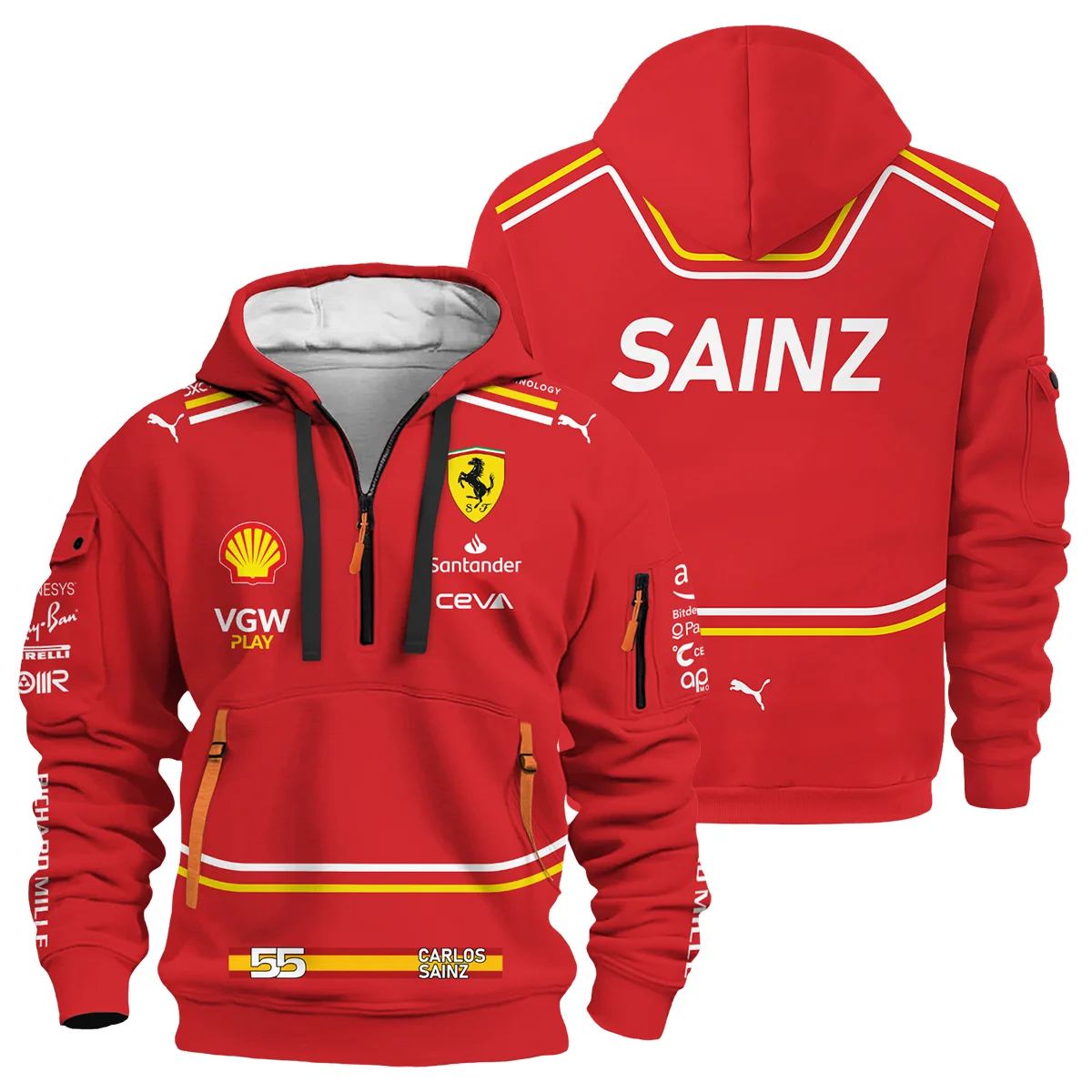 2024 Carlos Sainz Racing Suit Ferrari F1 Hoodie Half Zip BLVACS190825A8HDF - Motorsport Lifestyle Wear