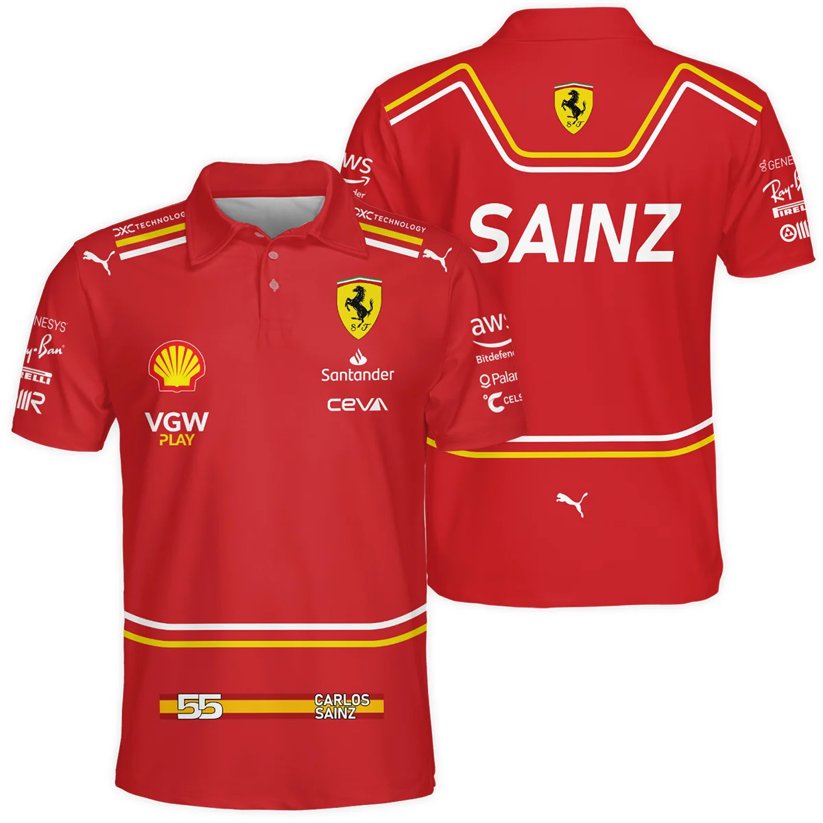 2024 Carlos Sainz Racing Suit Ferrari F1 Polo Shirt BLVACS190825A8PL - Motorsport Apparel