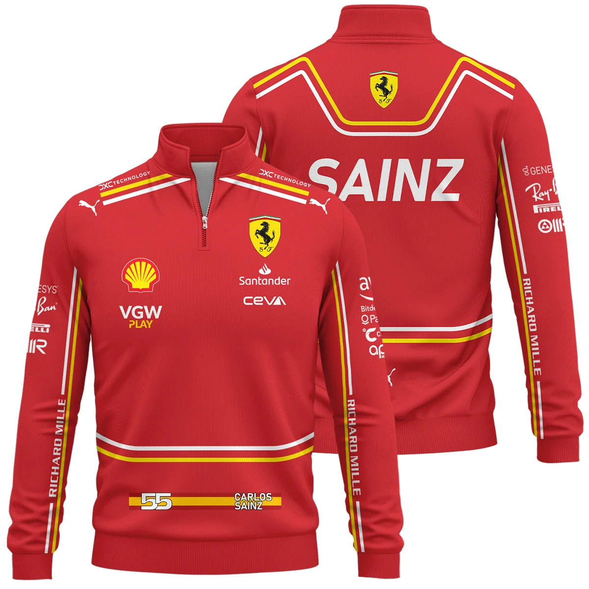 2024 Carlos Sainz Racing Suit Ferrari F1 Quarter-Zip Sweatshirt BLVACS190825A8QZS - Racing Lifestyle Clothing