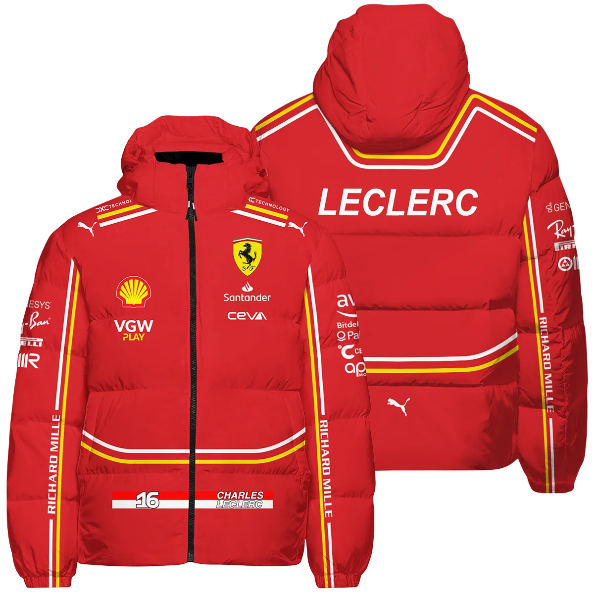 2024 Charles Leclerc Racing Suit Ferrari F1 Down & Puffer Jackets BLVACL260825A4HCJ - Formula Racing Apparel