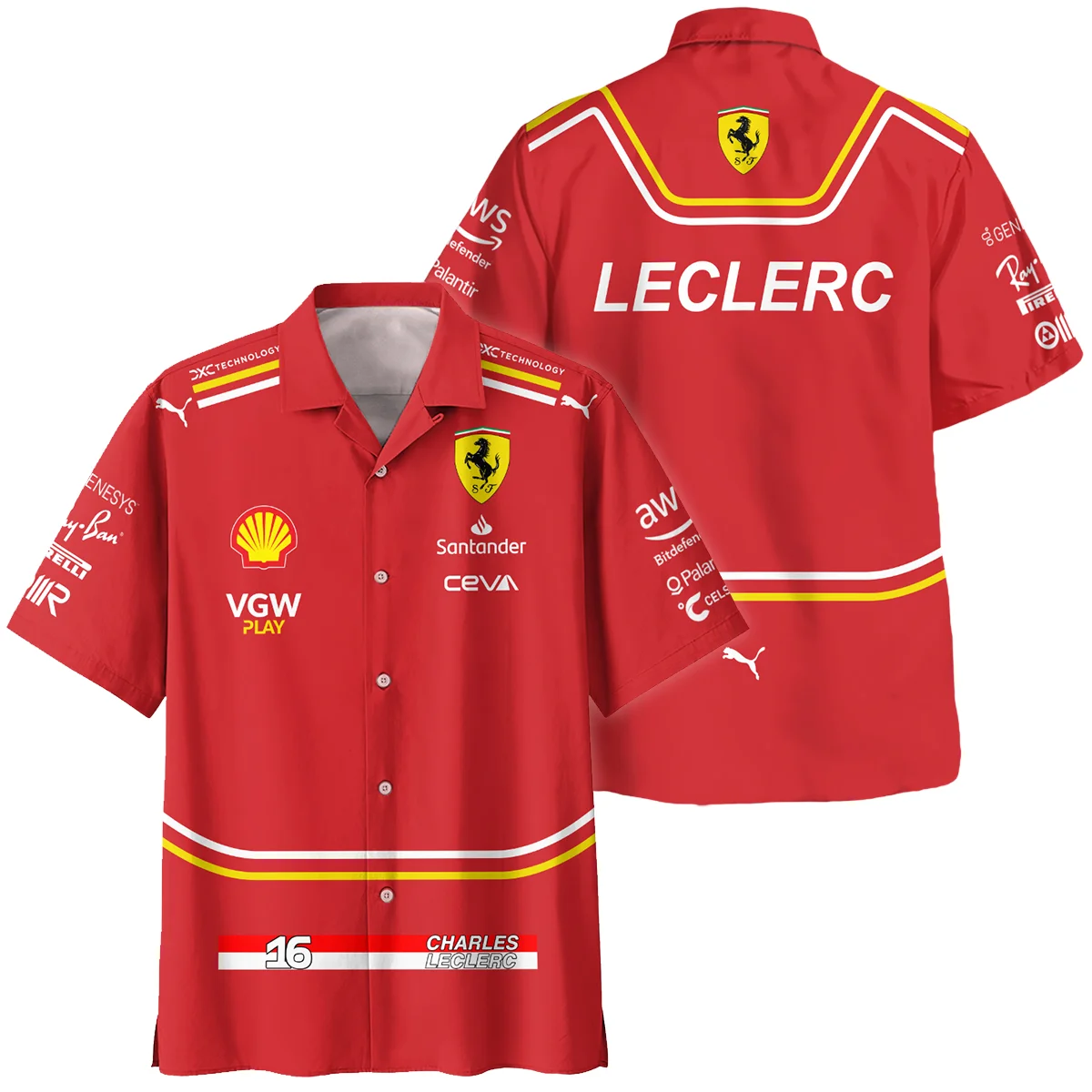 2024 Charles Leclerc Racing Suit Ferrari F1 Hawaiian Shirt BLVACL260825A4HW - Pit Lane Clothing