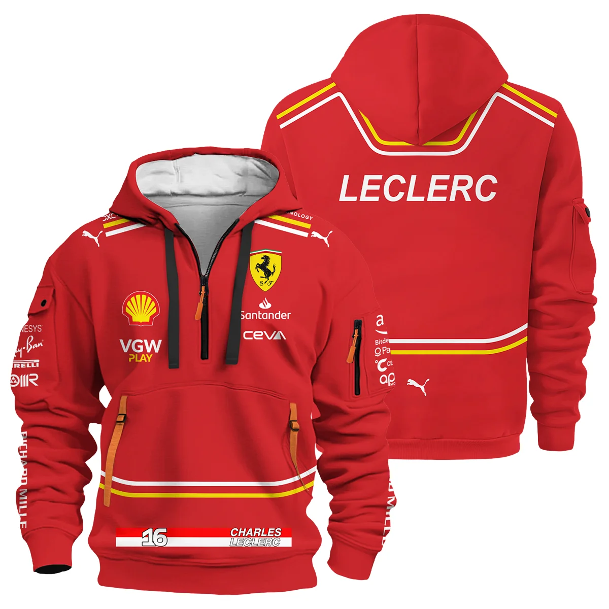 2024 Charles Leclerc Racing Suit Ferrari F1 Hoodie Half Zip BLVACL260825A4HDF - Race Day Design