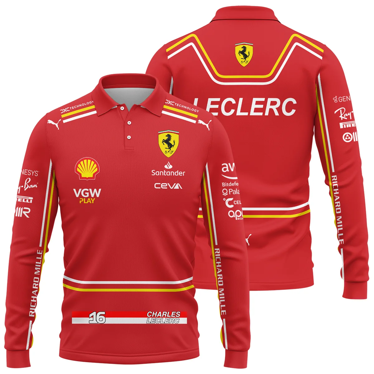 2024 Charles Leclerc Racing Suit Ferrari F1 Long Polo Shirt BLVACL260825A4LPL - Motorsport Apparel