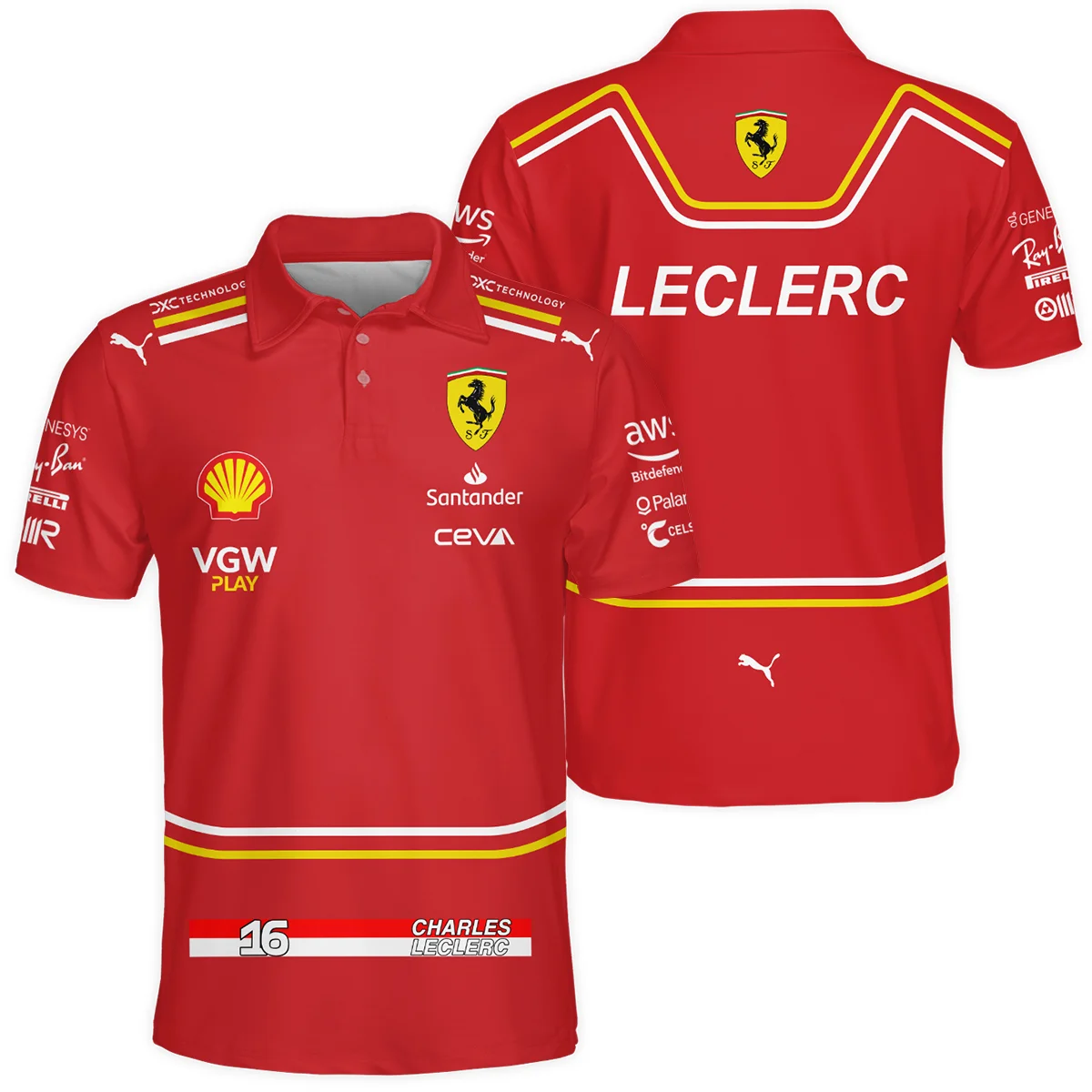 2024 Charles Leclerc Racing Suit Ferrari F1 Polo Shirt BLVACL260825A4PL - Racing Lifestyle Clothing
