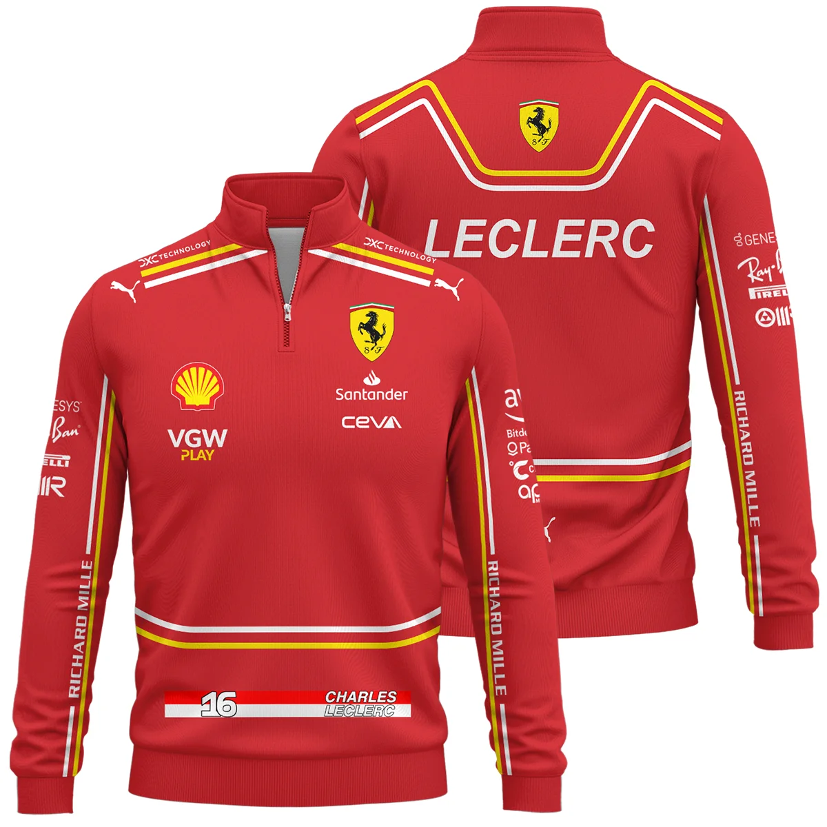 2024 Charles Leclerc Racing Suit Ferrari F1 Quarter-Zip Sweatshirt BLVACL260825A4QZS - F1 Fan Gear