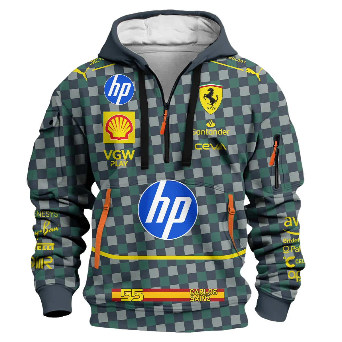 2024 Italian GP Carlos Sainz Racing Suit Ferrari F1 Hoodie Half Zip BLVACS190825A5HDF - Image 2