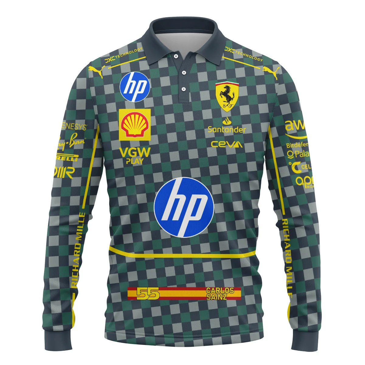 2024 Italian GP Carlos Sainz Racing Suit Ferrari F1 Long Polo Shirt BLVACS190825A5LPL - Image 2