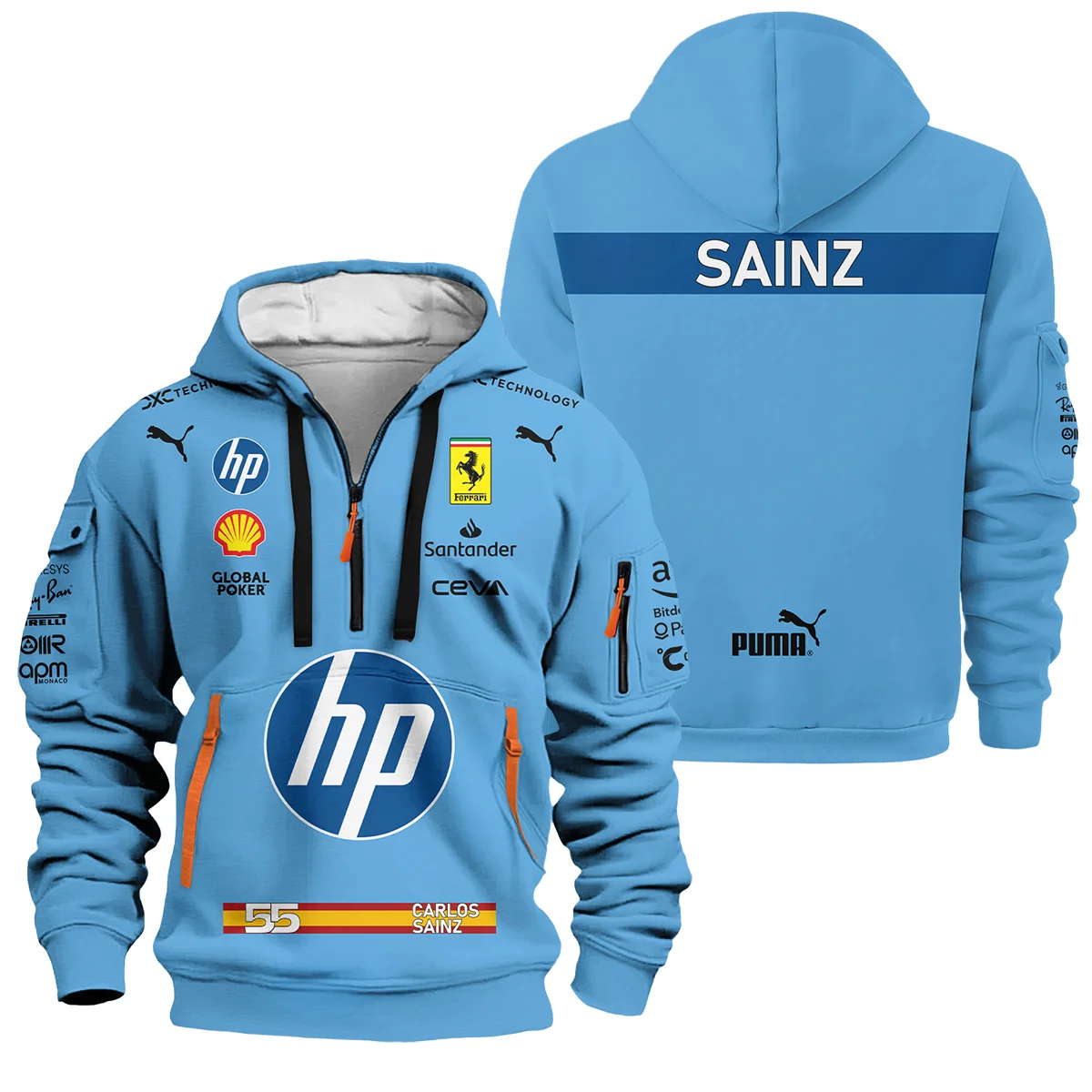 2024 Miami GP Carlos Sainz Racing Suit Ferrari F1 Hoodie Half Zip BLVACS190825A6HDF - F1 Fan Gear