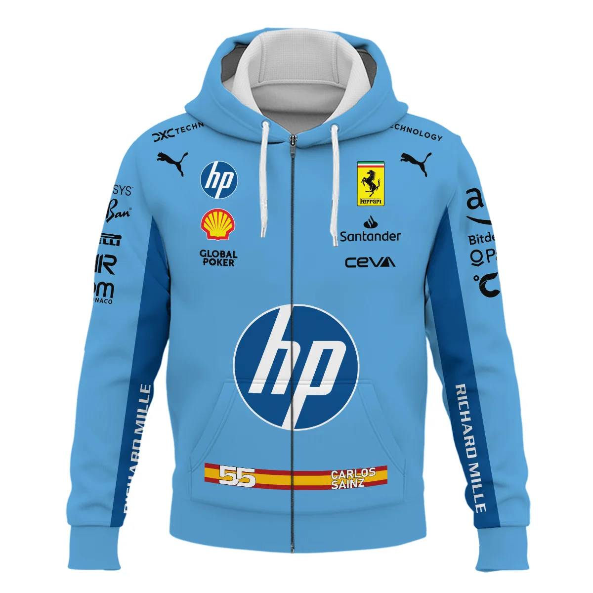 Alternative view of 2024 Miami GP Carlos Sainz Racing Suit Ferrari F1 Zipper Hoodie BLVACS190825A6ZHD