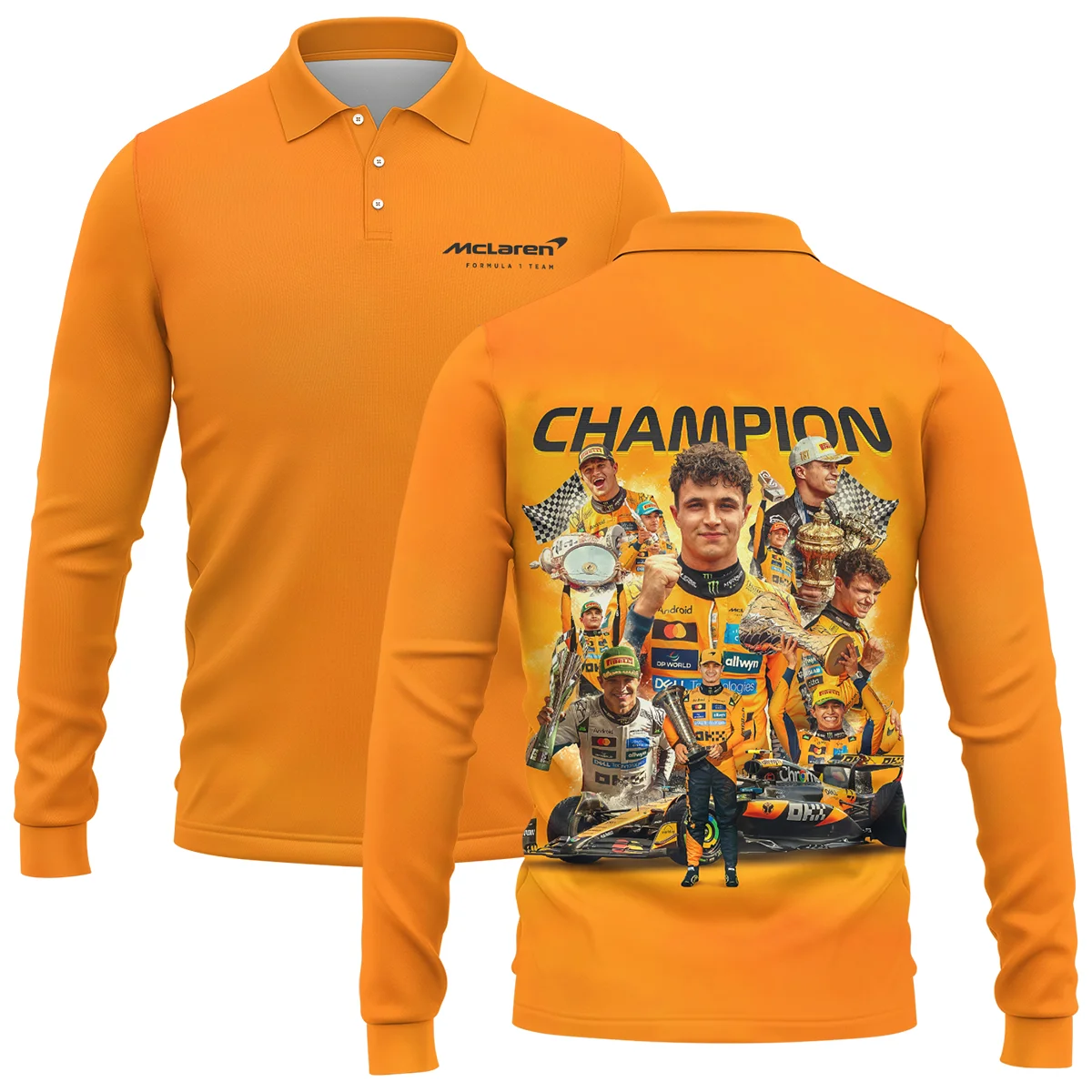 2025 Champion Lando Norris McLaren F1 Team Long Polo Shirt BLNRWDCA12LPL - Race Day Outfit