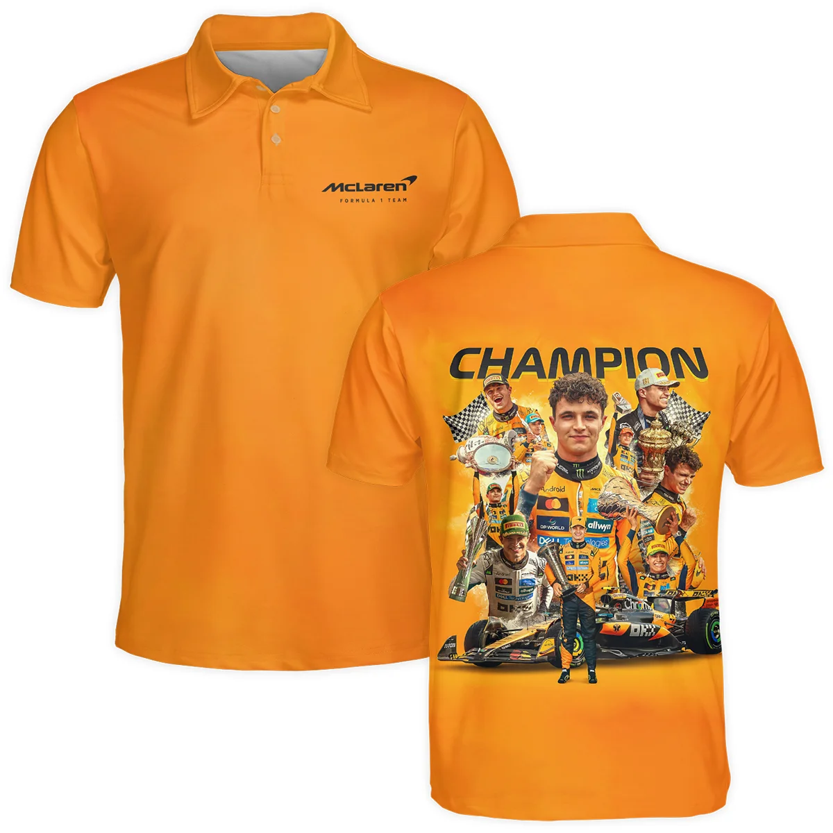2025 Champion Lando Norris McLaren F1 Team Polo Shirt BLNRWDCA12PL - Formula Racing Apparel