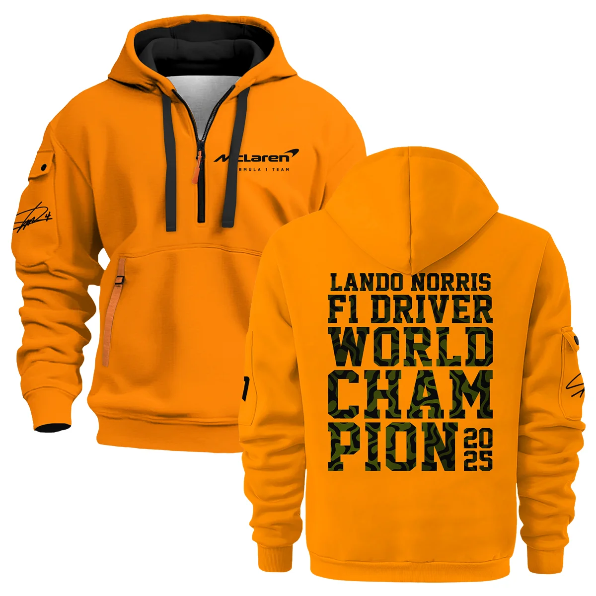2025 F1 Driver Champion Lando Norris McLaren F1 Team Hoodie Half Zip BLNRWDCA6HDF - Trackside Outfit