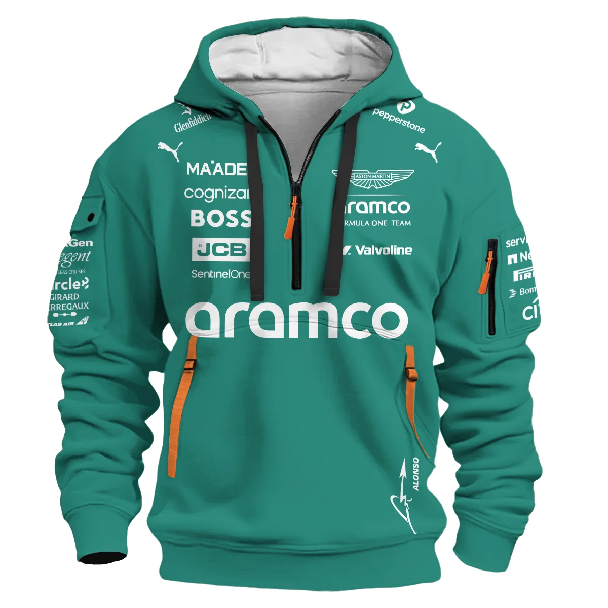 Alternative view of 2025 Fernando Alonso Racing Suit Aston Martin F1 Hoodie Half Zip BLVAFA030925A11HDF