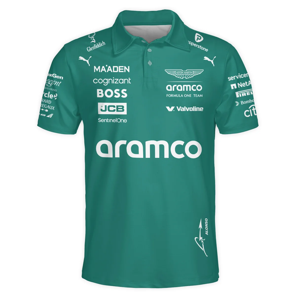 Alternative view of 2025 Fernando Alonso Racing Suit Aston Martin F1 Polo Shirt BLVAFA030925A11PL