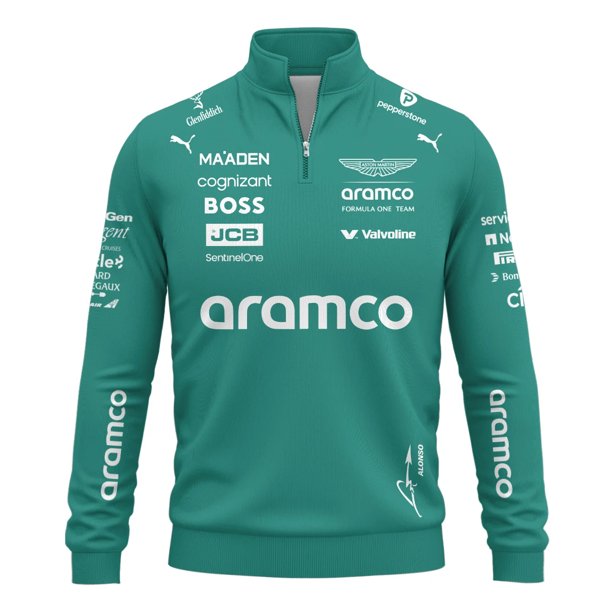 Alternative view of 2025 Fernando Alonso Racing Suit Aston Martin F1 Quarter-Zip Sweatshirt BLVAFA030925A11QZS