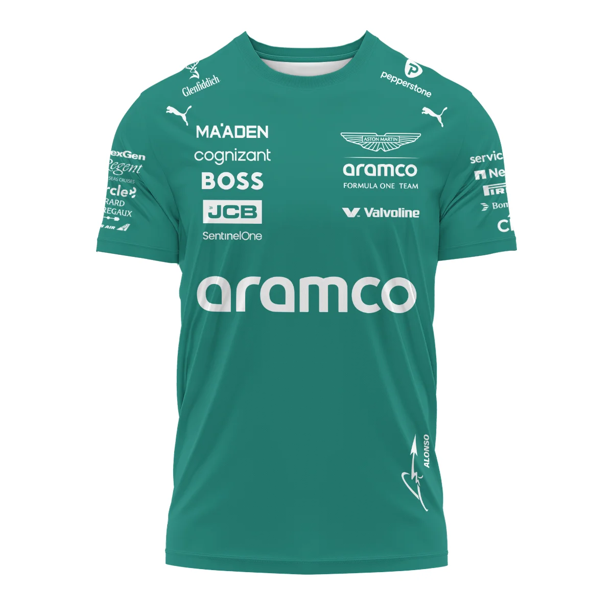 Alternative view of 2025 Fernando Alonso Racing Suit Aston Martin F1 T-Shirt BLVAFA030925A11TS