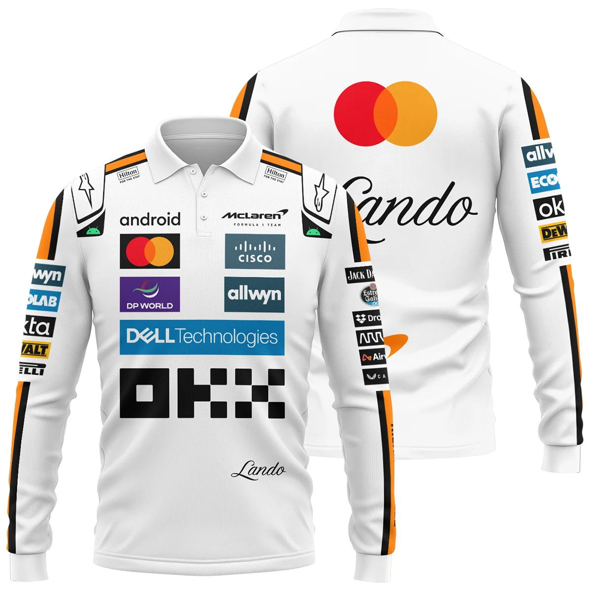 2025 Lando Norris Racing Suit McLaren F1 Long Polo Shirt BLVALN120825A4LPL - Race Day Design