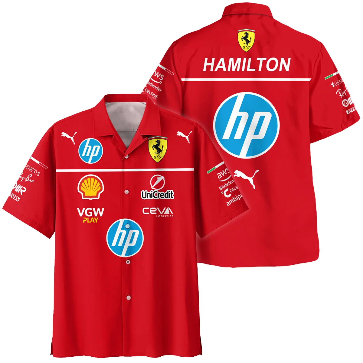 2025 Lewis Hamilton Racing Suit Ferrari F1 Hawaiian Shirt BLVALH180825A4HW - Pit Lane Clothing