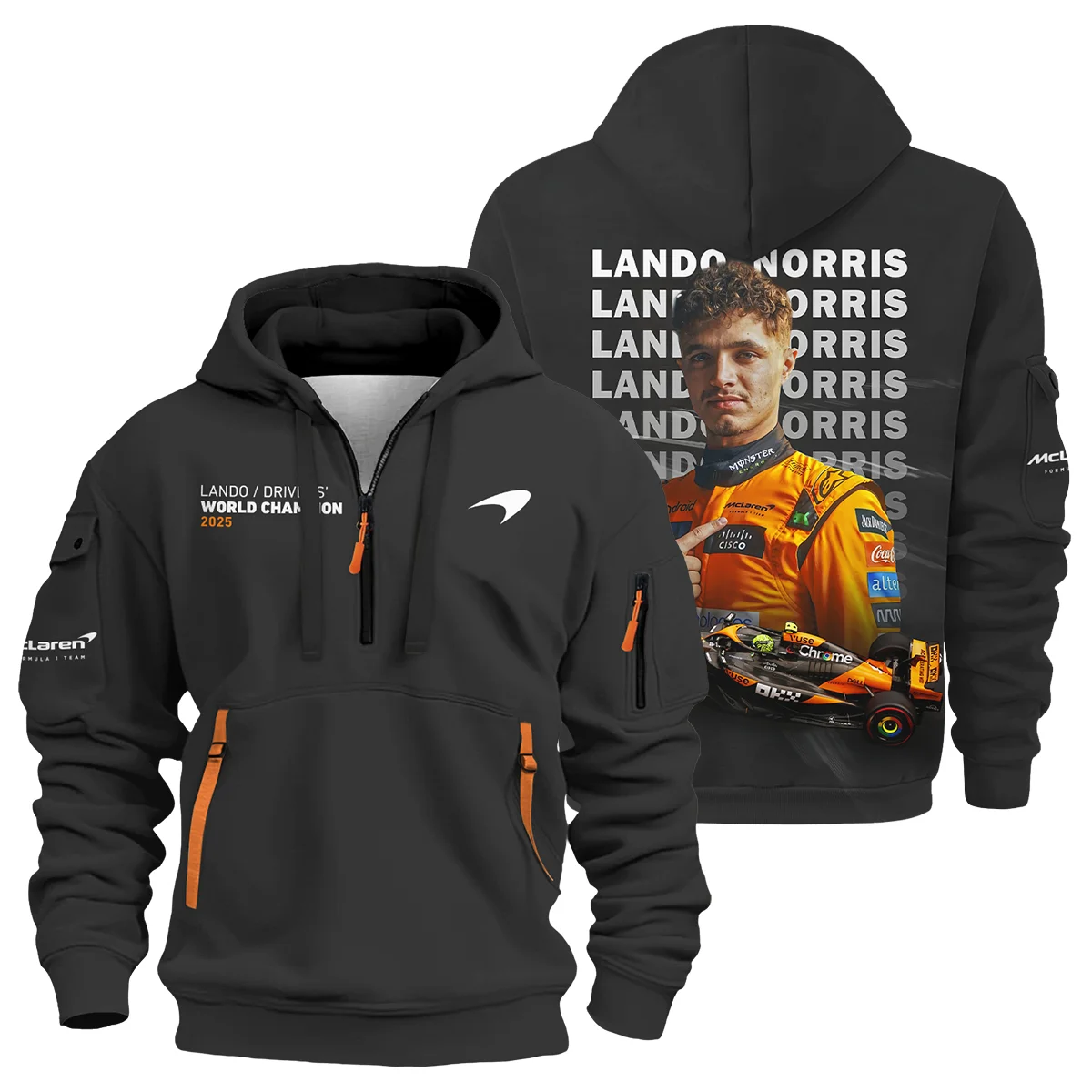 2025 MCL39 Champion Lando Norris McLaren F1 Team Hoodie Half Zip BLNRWDCA13HDF - Formula Racing Apparel