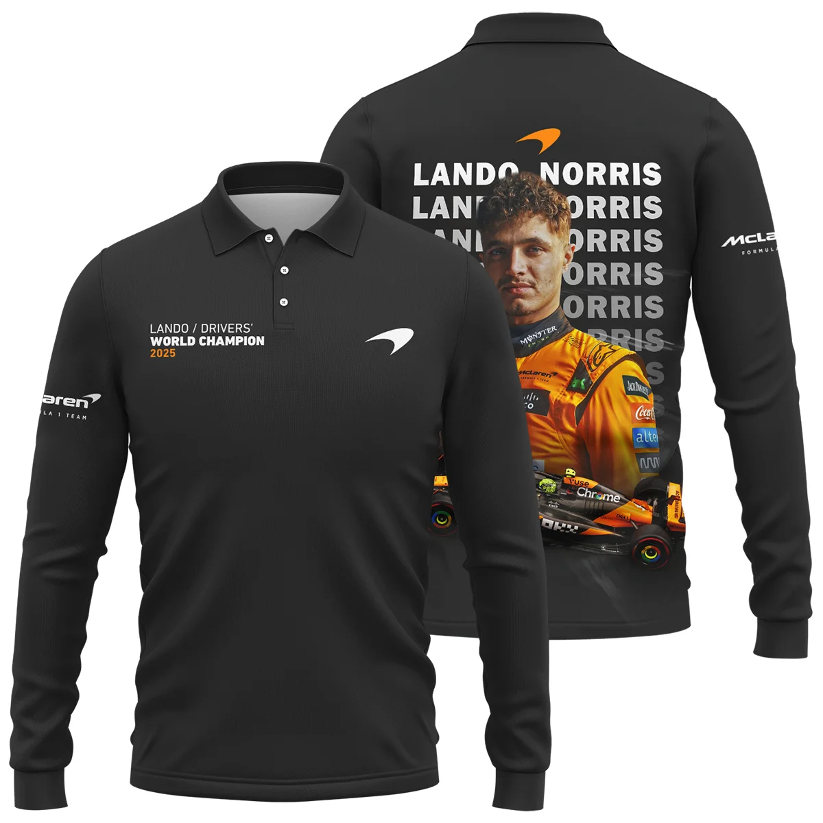 2025 MCL39 Champion Lando Norris McLaren F1 Team Long Polo Shirt BLNRWDCA13LPL - Motorsport Lifestyle Wear