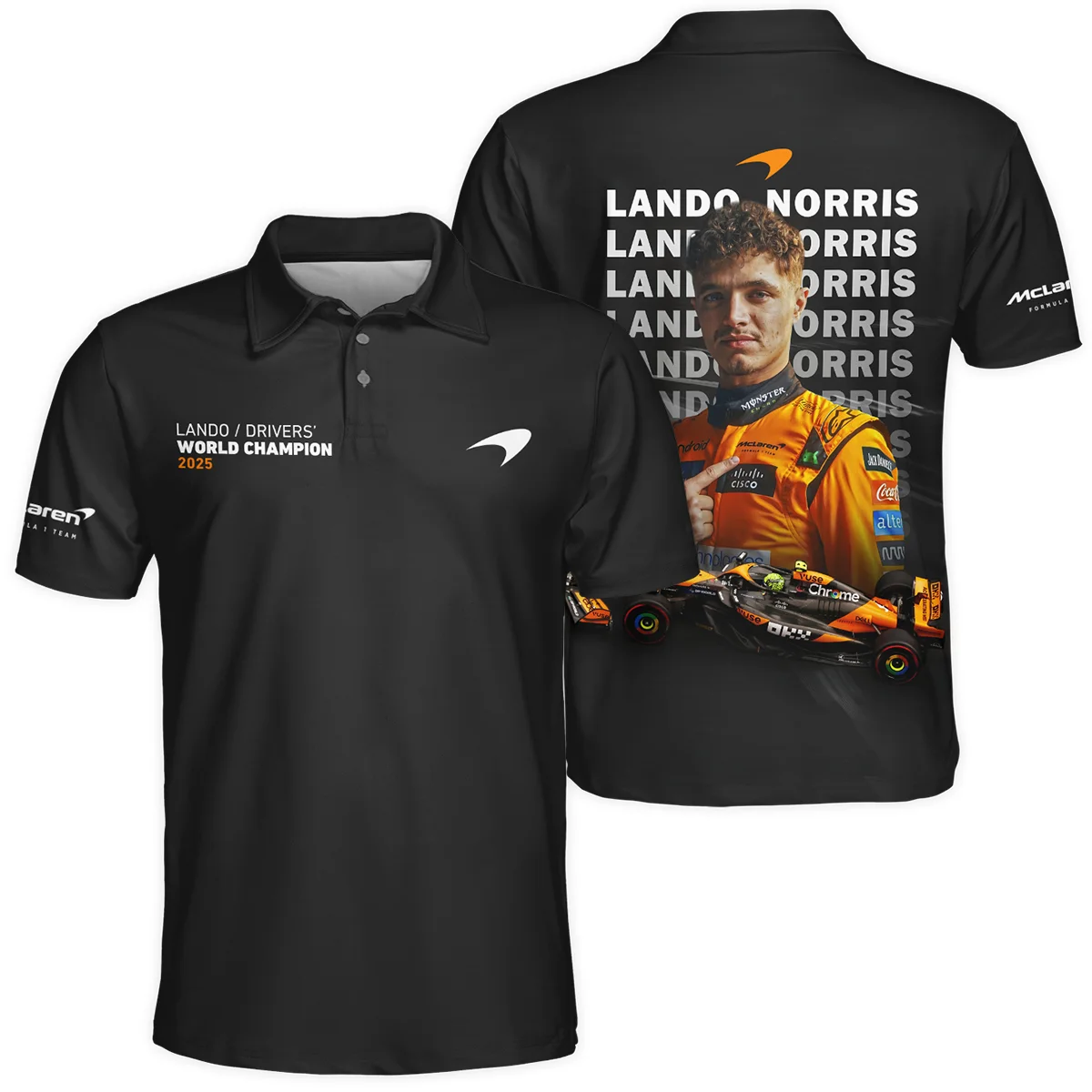 2025 MCL39 Champion Lando Norris McLaren F1 Team Polo Shirt BLNRWDCA13PL - Race Day Design