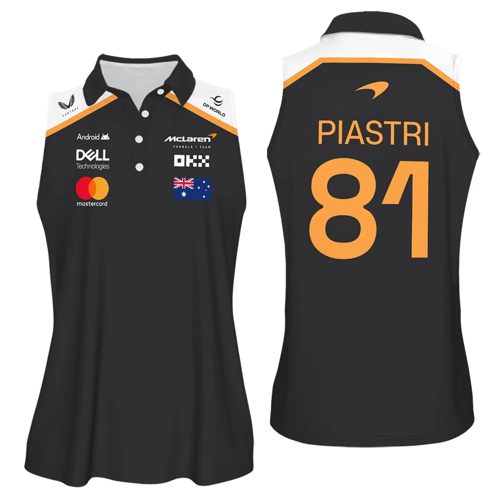2025 McLaren Black Sleeveless Polo For Fan Girl BLF120625A7VPO