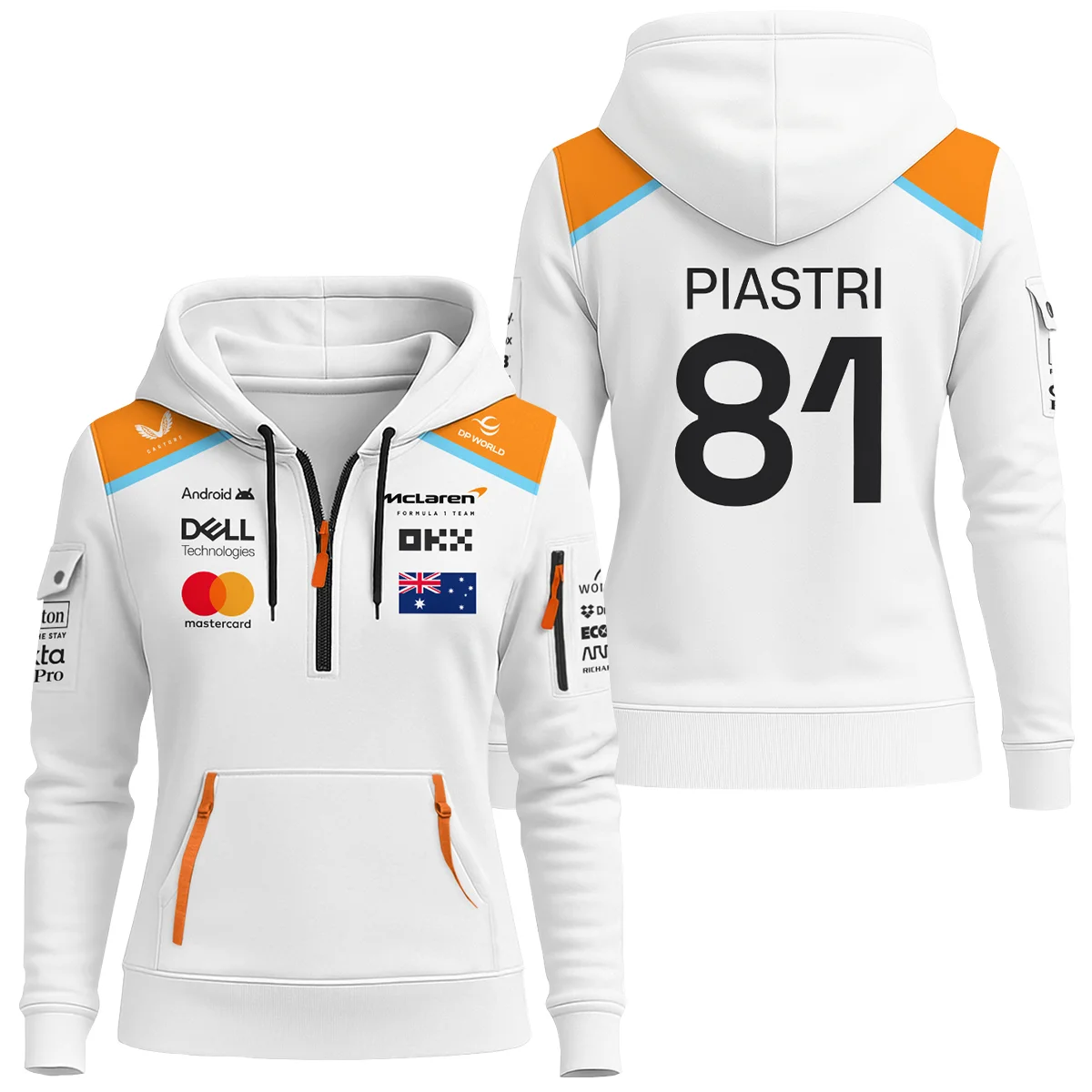 2025 McLaren White Unisex Hoodie Half Zipper BLF120625A5HDF