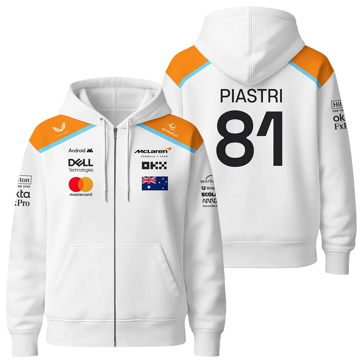 2025 McLaren White Unisex Zipper Hoodie BLF120625A5ZHD