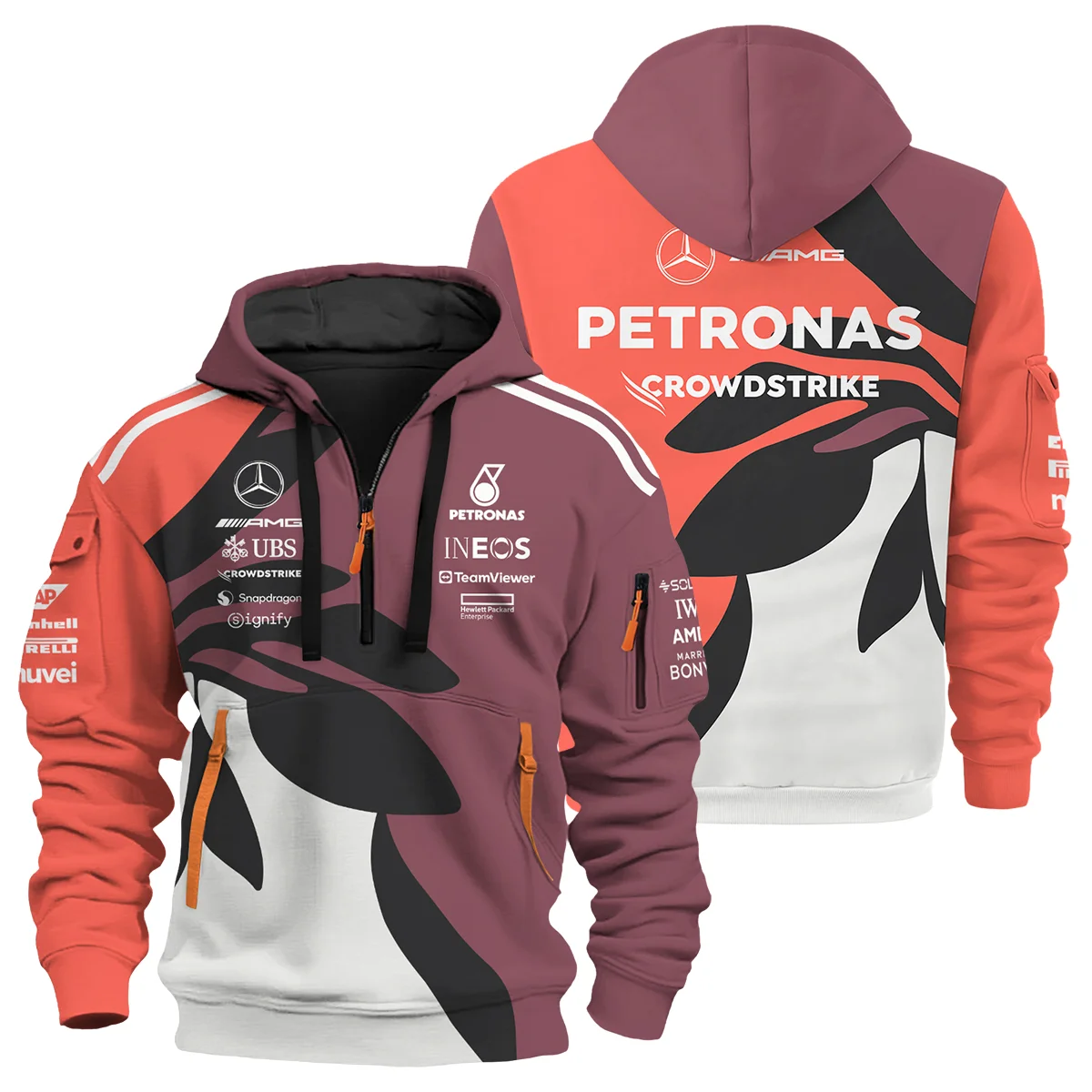 2025 Miami Floral Mercedes-AMG Petronas F1 Logo Hoodie Half Zip BLMER6525A33HZ