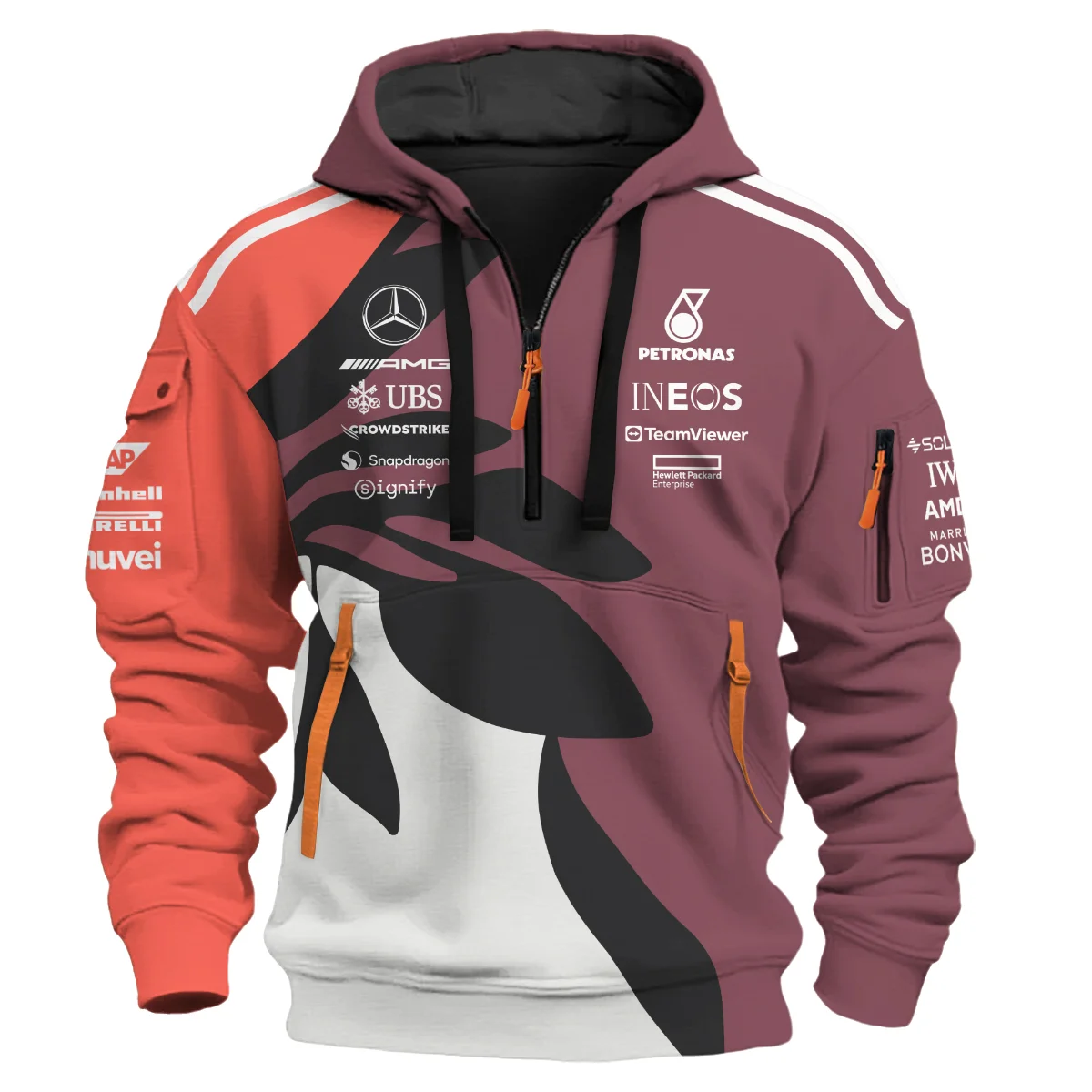 2025 Miami Floral Mercedes-AMG Petronas F1 Logo Hoodie Half Zip BLMER6525A33HZ - Image 2