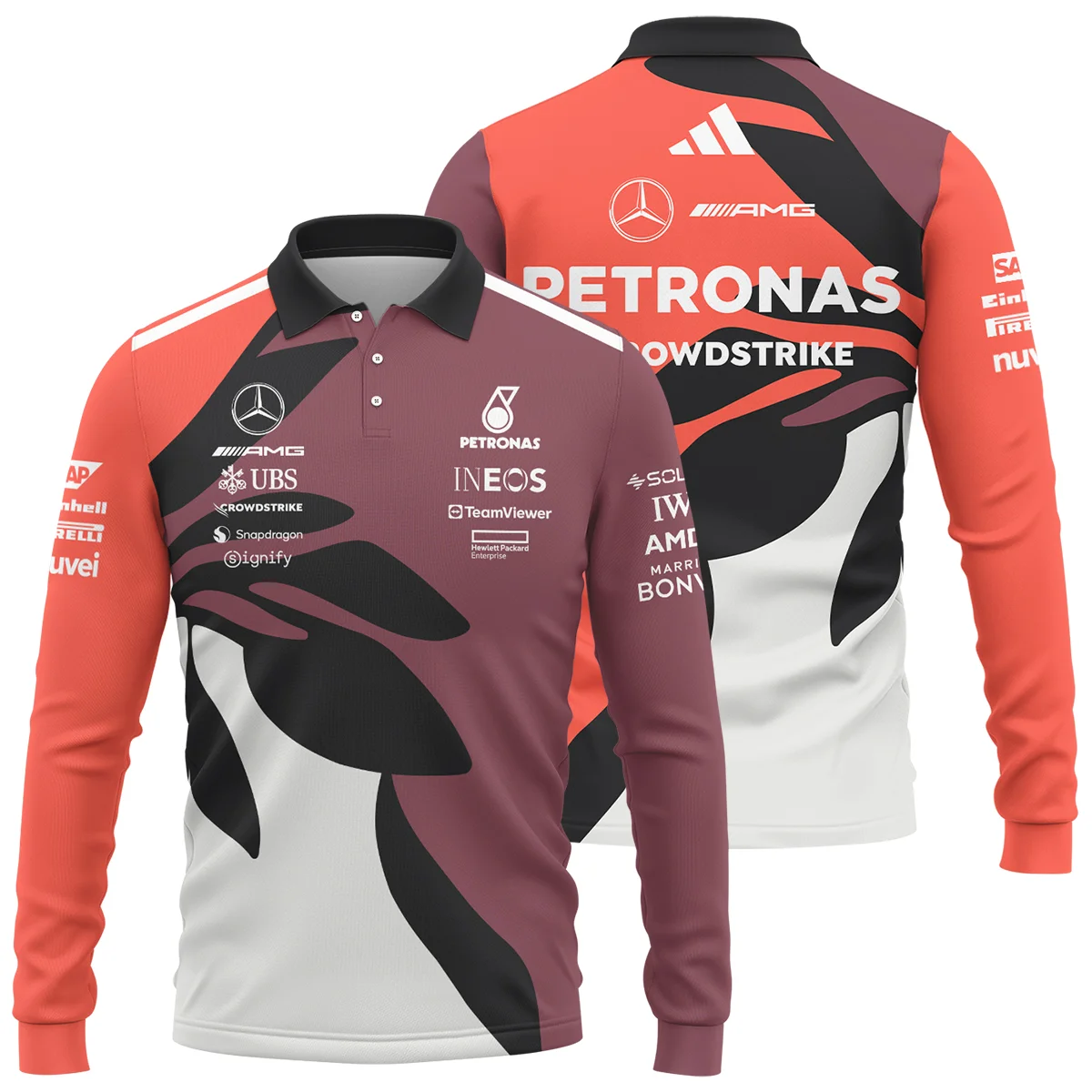 2025 Miami Floral Mercedes-AMG Petronas F1 Long Polo Shirt All Over Prints BLMER6525A3LPL - Motorsport Lifestyle Wear