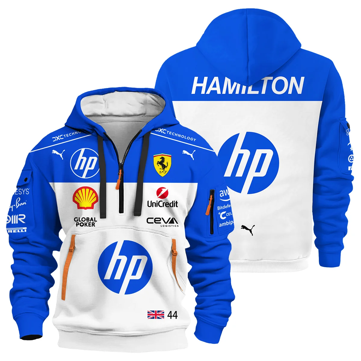 2025 Miami GP Lewis Hamilton Racing Suit Ferrari F1 Hoodie Half Zipper BLVALH180825A1HDF - Motorsport Lifestyle Wear