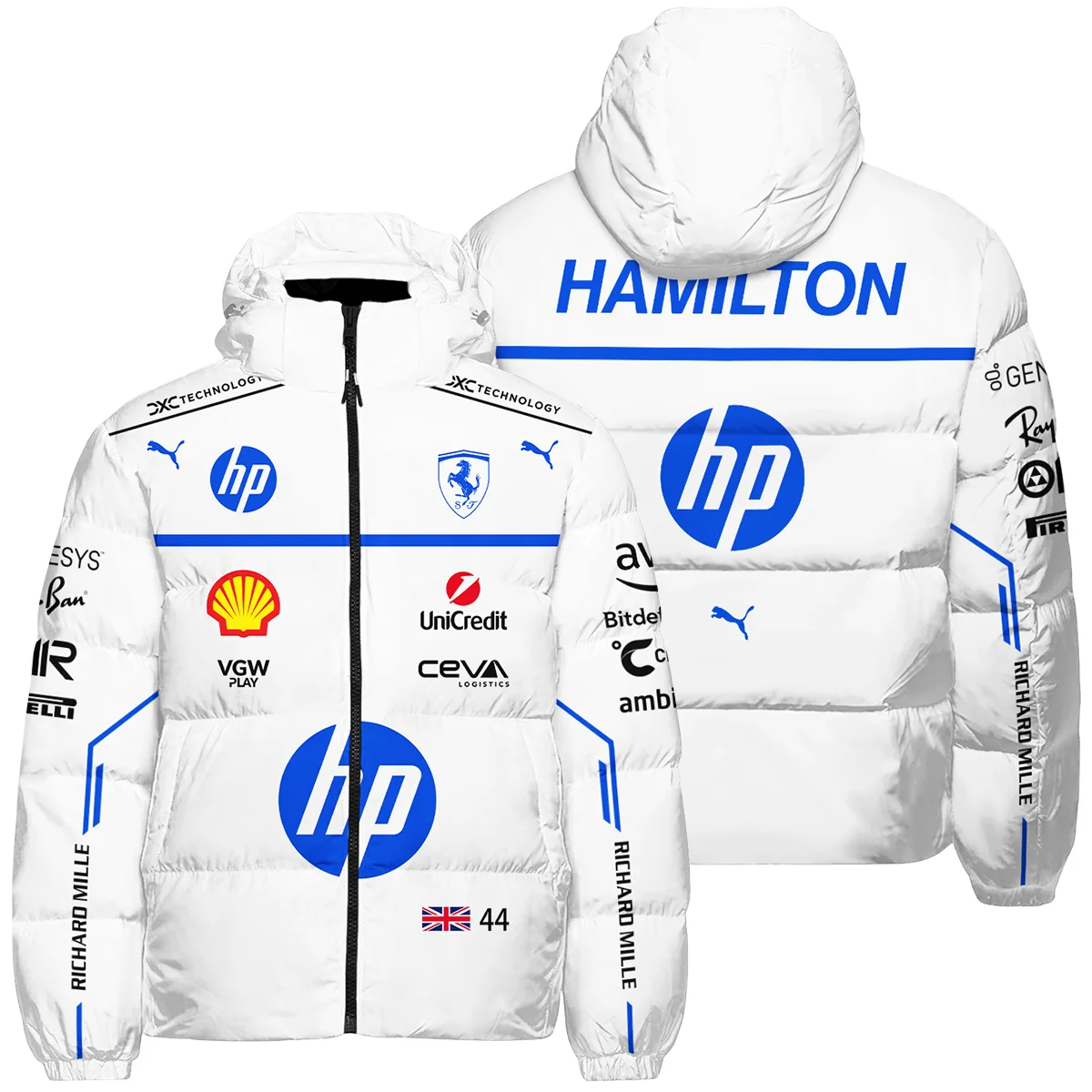 2025 Monaco GP Lewis Hamilton Racing Suit Ferrari F1 Down & Puffer Jackets BLVALH180825A2HCJ - Motorsport Lifestyle Wear