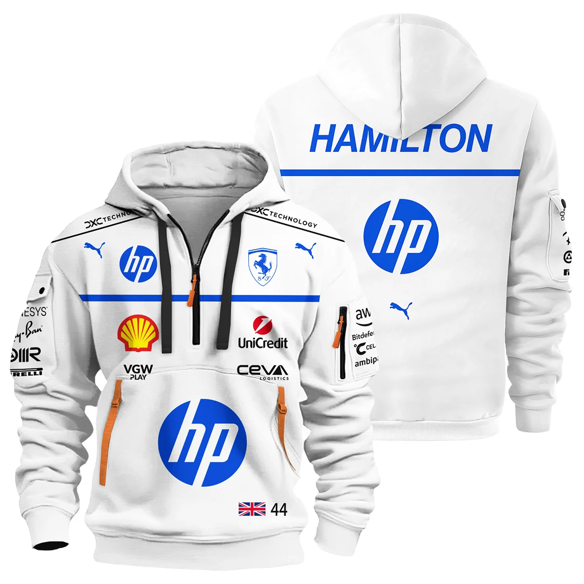 2025 Monaco GP Lewis Hamilton Racing Suit Ferrari F1 Hoodie Half Zipper BLVALH180825A2HDF - Racing Lifestyle Clothing