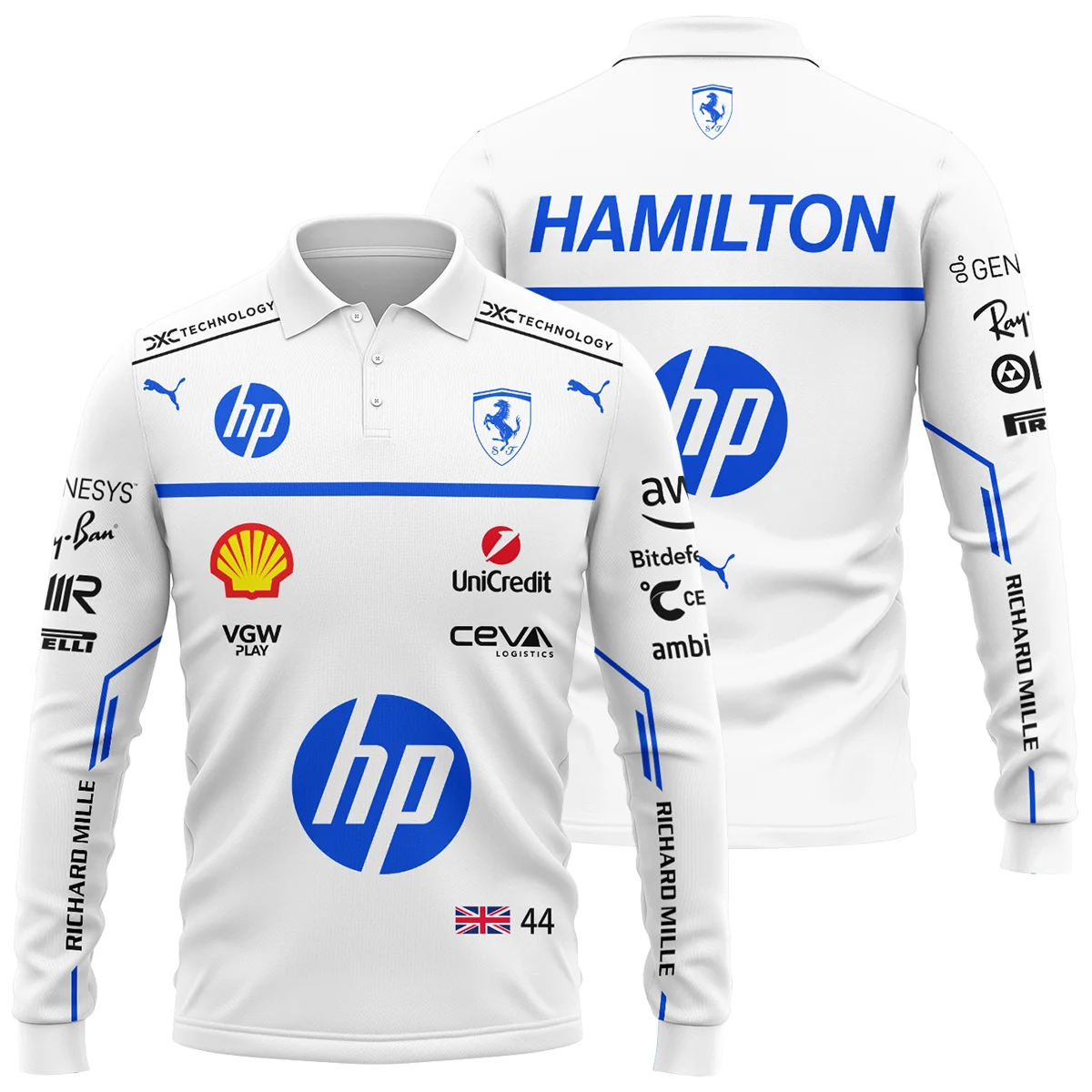 2025 Monaco GP Lewis Hamilton Racing Suit Ferrari F1 Long Polo Shirt BLVALH180825A2LPL - F1 Fan Gear