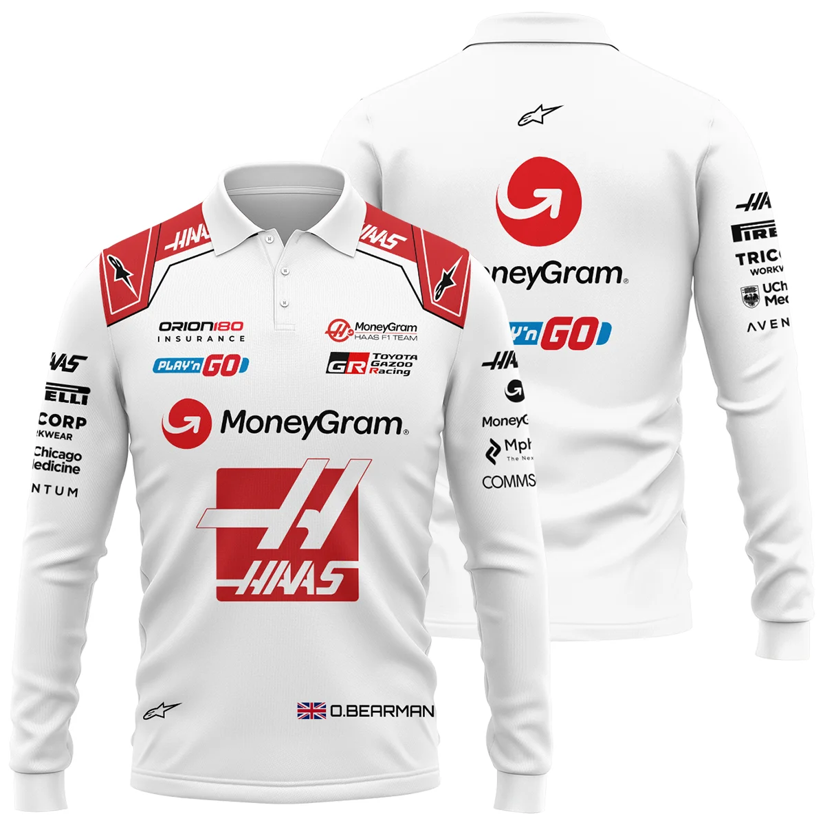 2025 Oliver Bearman Race Suit Haas F1 Team - Long Polo Shirt BLOB151125A2LPL - Race Day Outfit