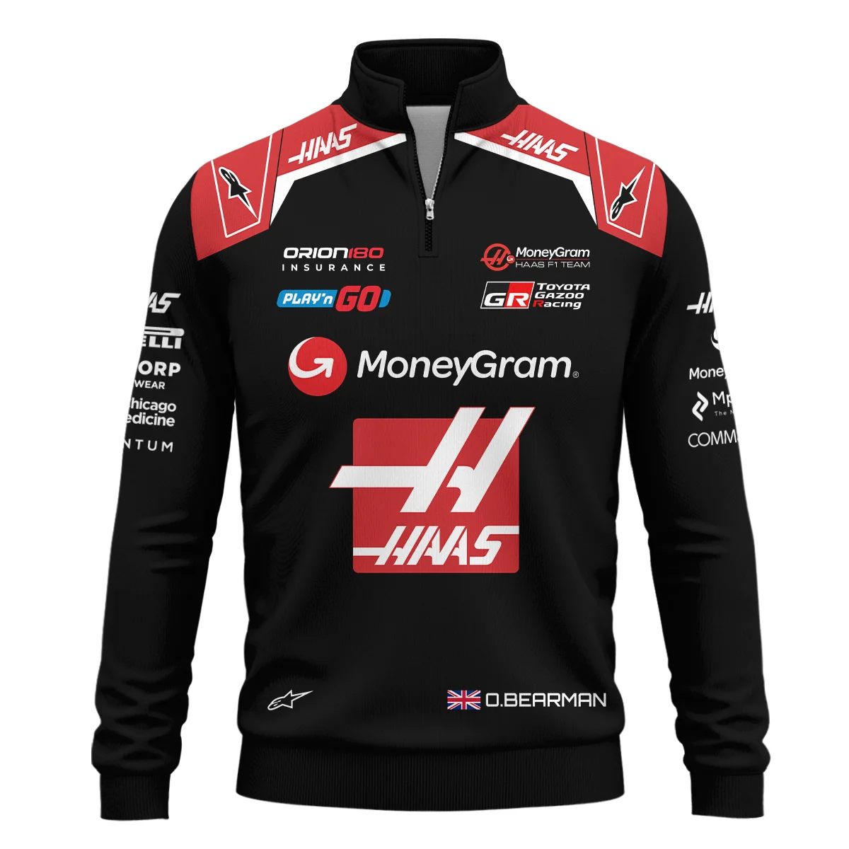Alternative view of 2025 Oliver Bearman Race Suit Haas F1 Team - Quarter-Zip Sweatshirt BLOB151125A1QZS - Pit Lane Clothing