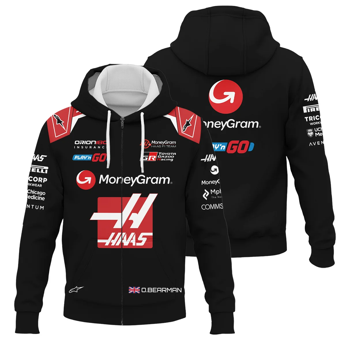 2025 Oliver Bearman Race Suit Haas F1 Team - Zipper Hoodie BLOB151125A1ZHD - F1 Fan Gear