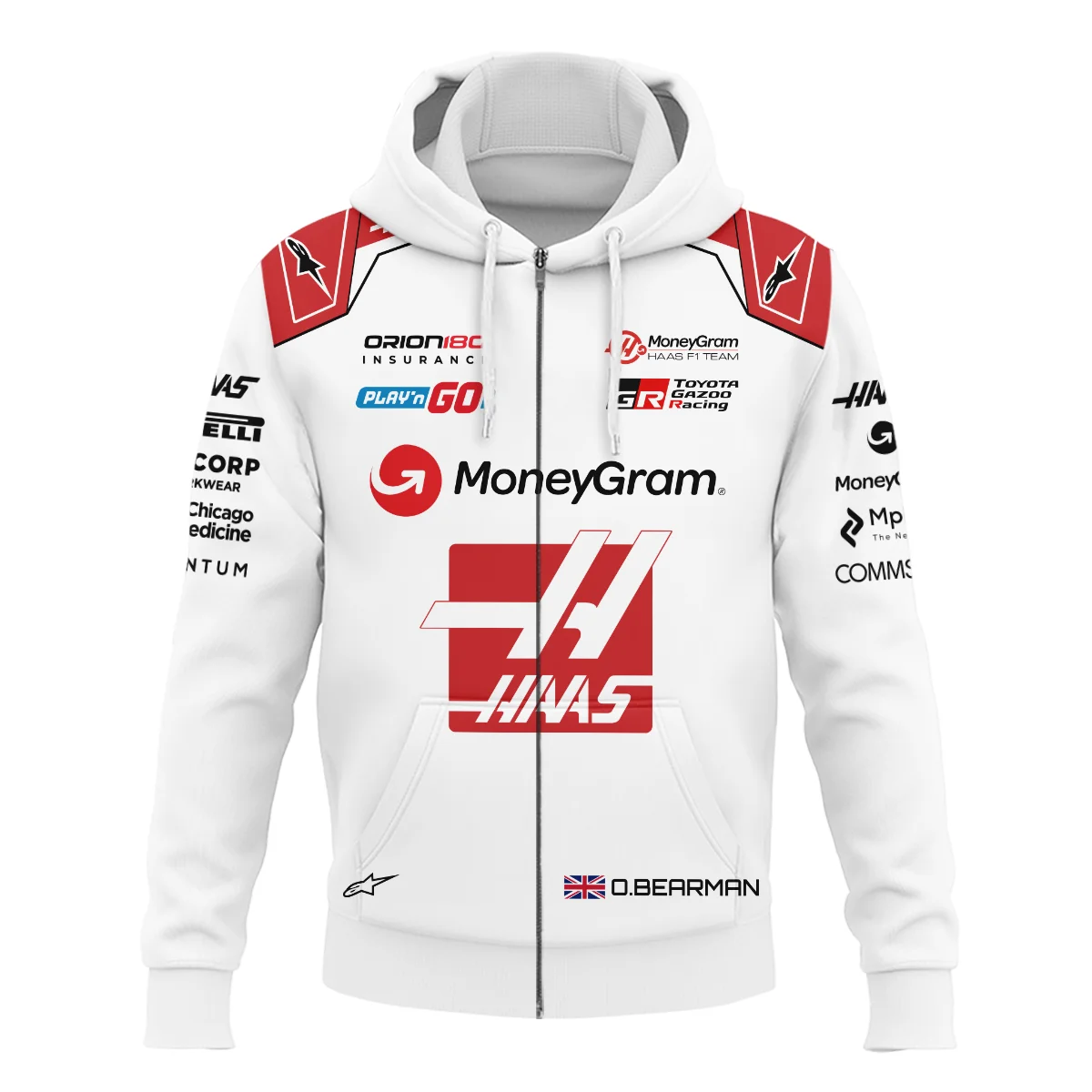 Alternative view of 2025 Oliver Bearman Race Suit Haas F1 Team - Zipper Hoodie BLOB151125A2ZHD - Trackside Outfit