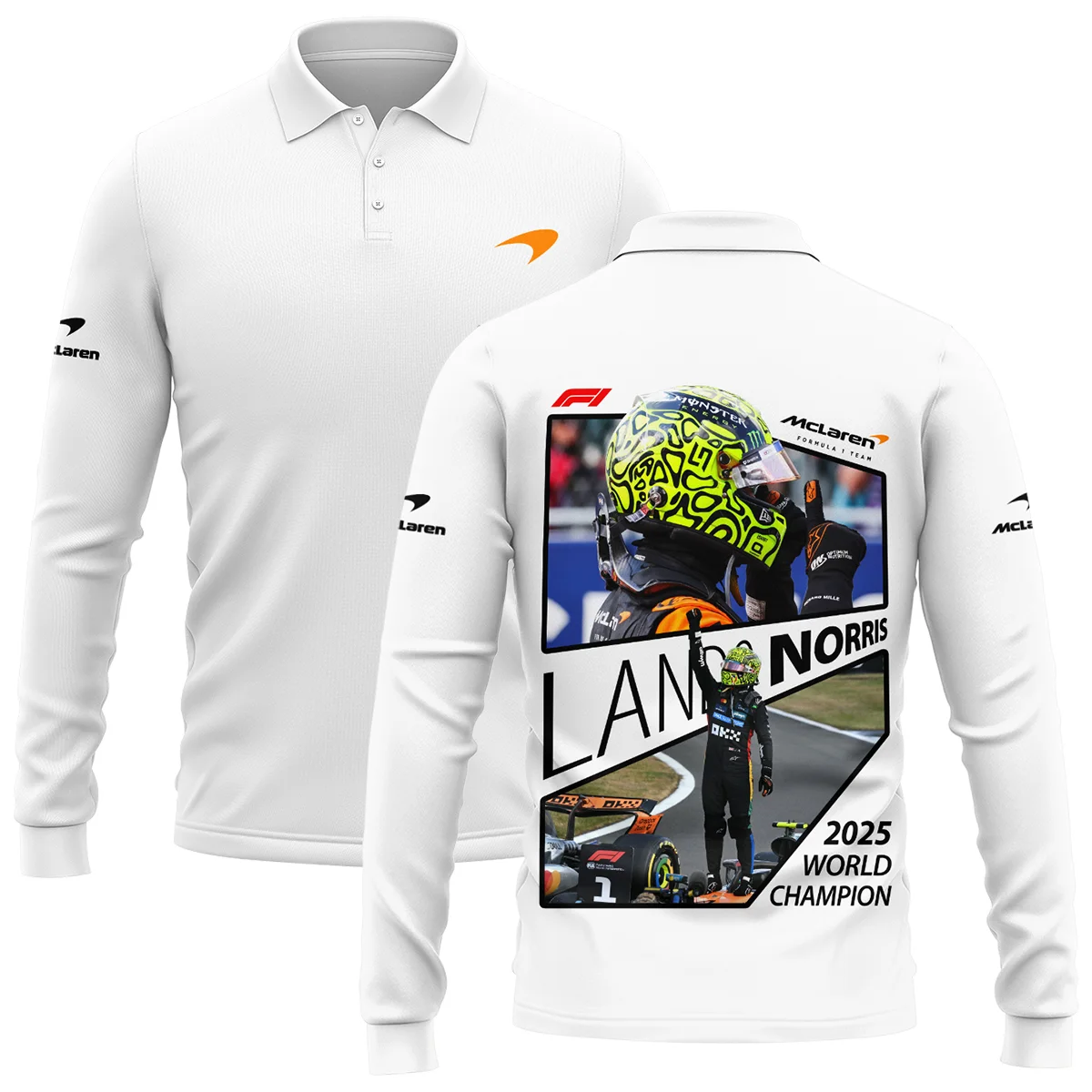 2025 WDC Lando Norris McLaren F1 Team Long Polo Shirt BLNRWDCA4LPL - Race Day Design