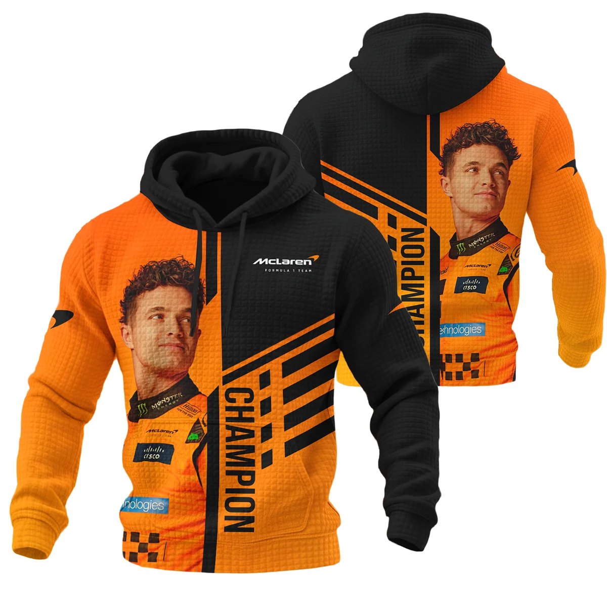2025 World Champion Lando Norris McLaren F1 Team Hoodie Quilted Waffle BLNRWDCA3HQW - Race Day Design